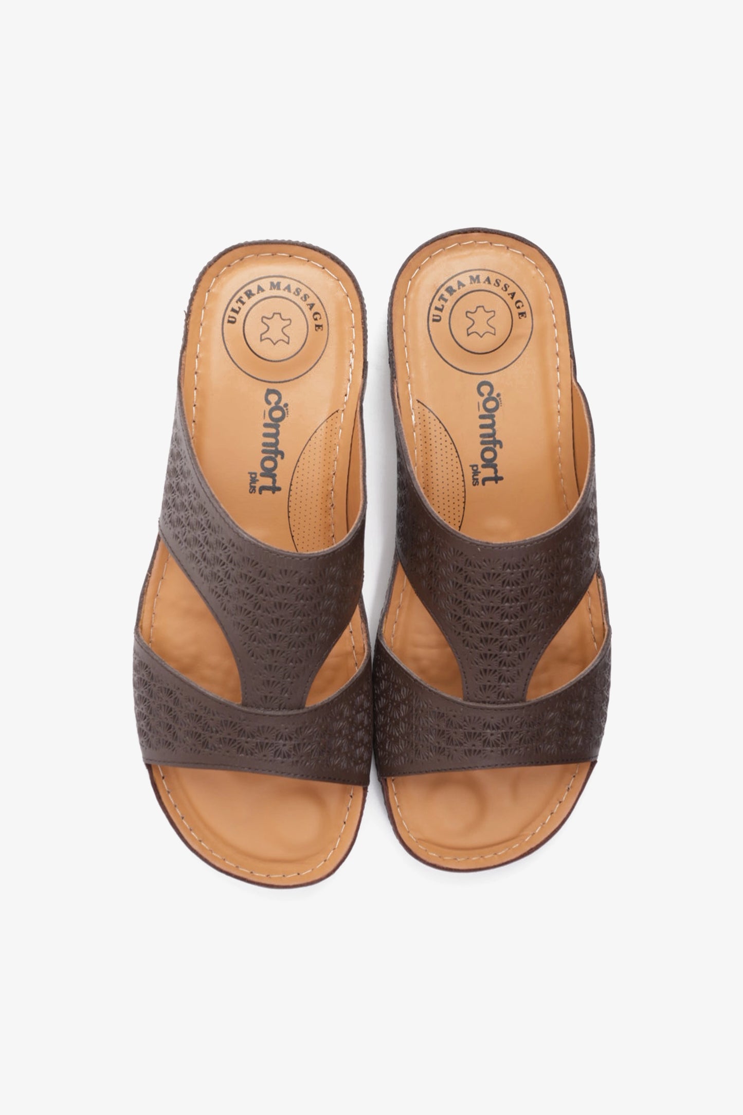 COMFORT PLUS BREATHABLE PERFORATED LEATHER SANDALS BROWN - Seventy7