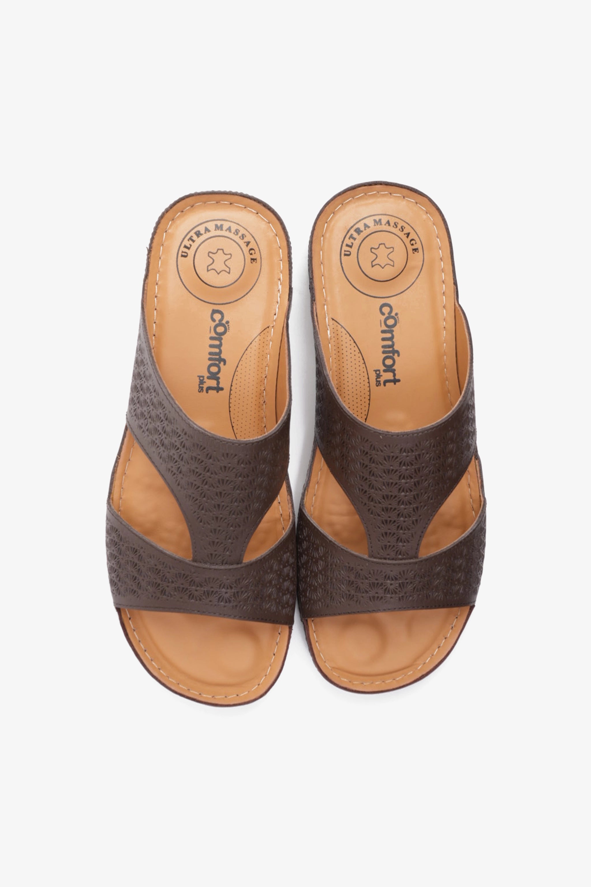 COMFORT PLUS BREATHABLE PERFORATED LEATHER SANDALS BROWN - Seventy7