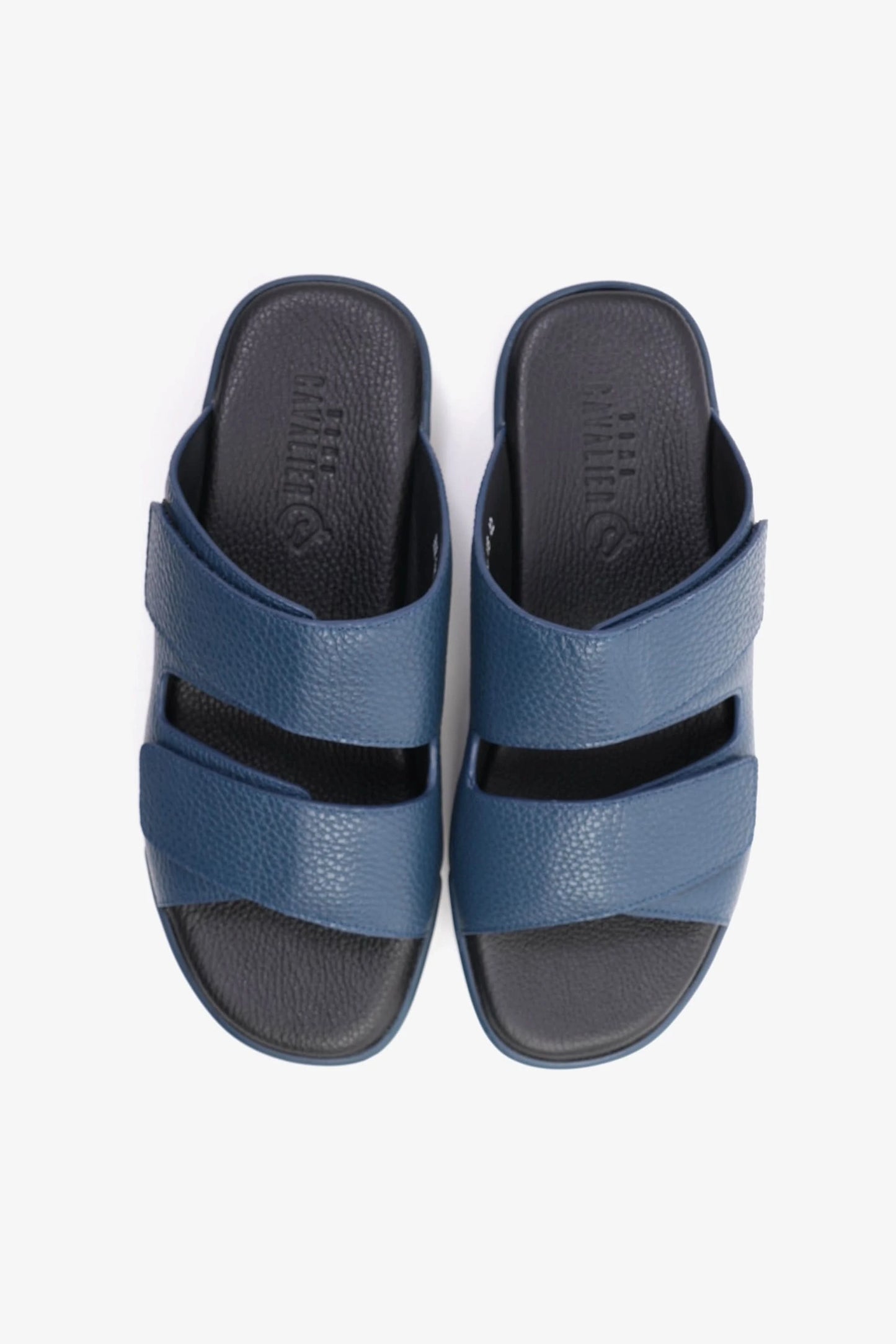 UOMO CAVALIER MEN'S LEATHER SANDALS, COMFORTABLE FOOTBED, SUMMER WEAR, VERSATILE NAVY - Seventy7