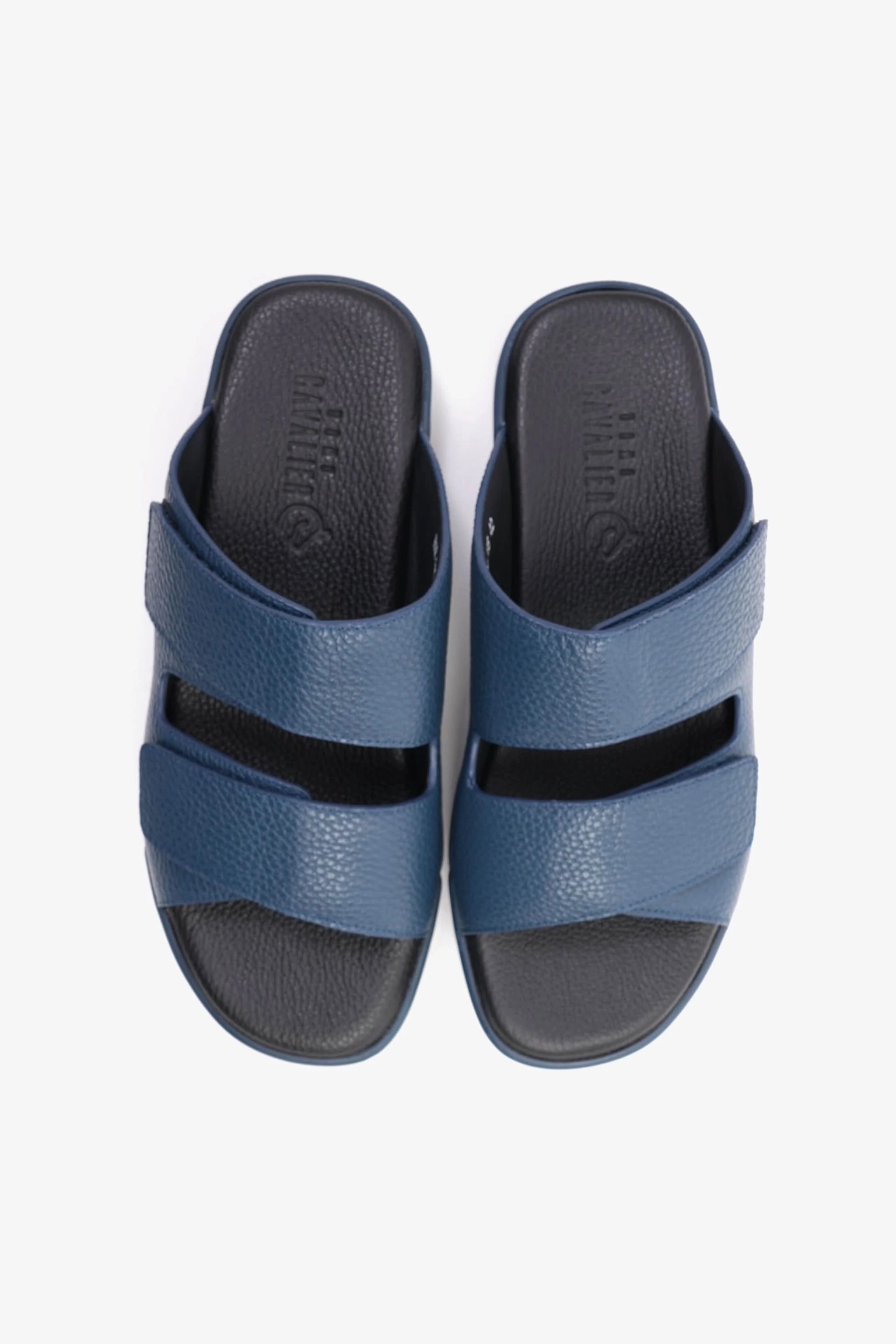UOMO CAVALIER MEN'S LEATHER SANDALS, COMFORTABLE FOOTBED, SUMMER WEAR, VERSATILE NAVY - Seventy7