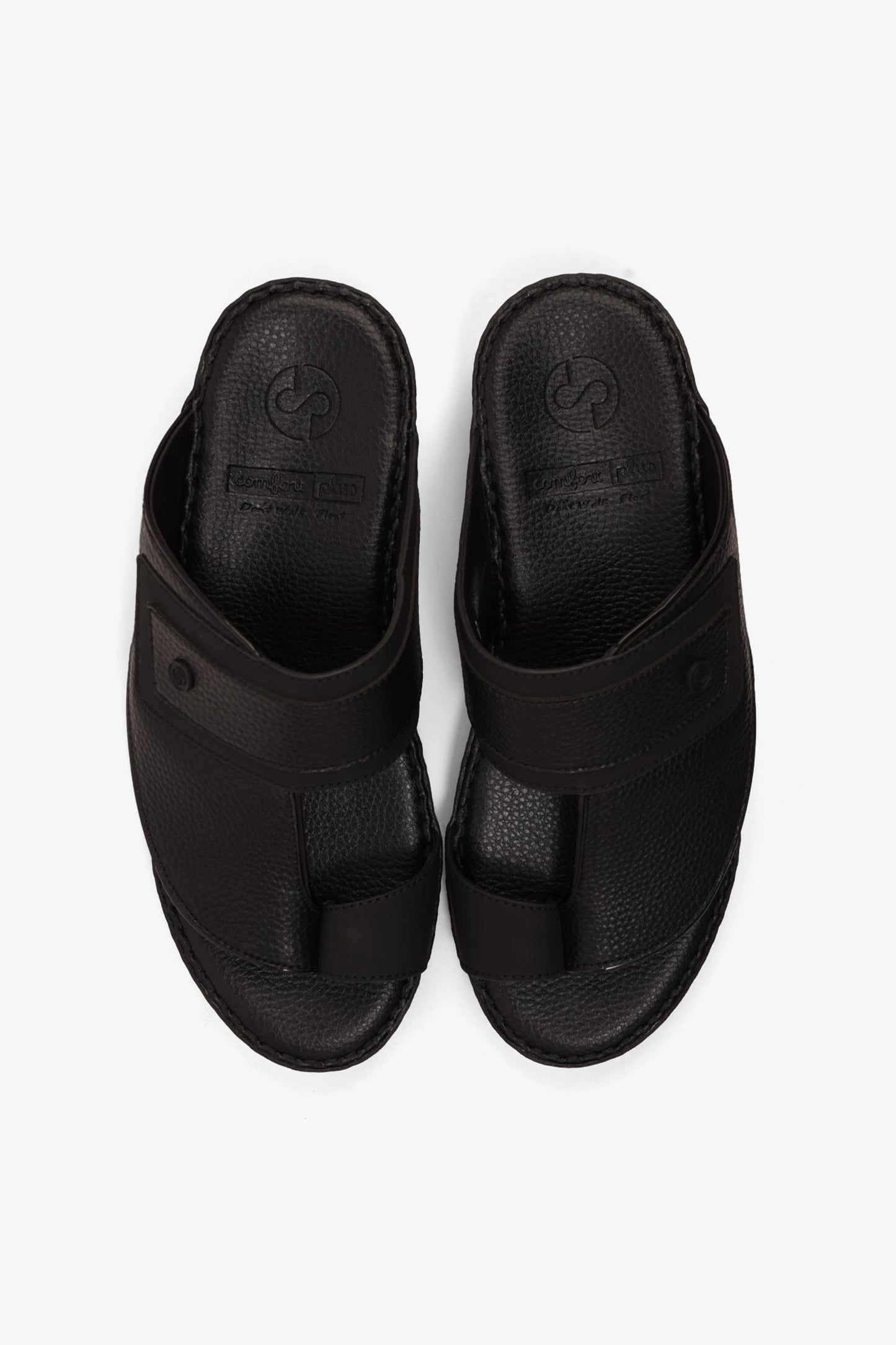 COMFORT PLUS LEATHER SANDALS WITH COMFORTABLE FOOTBED BLACK - Seventy7