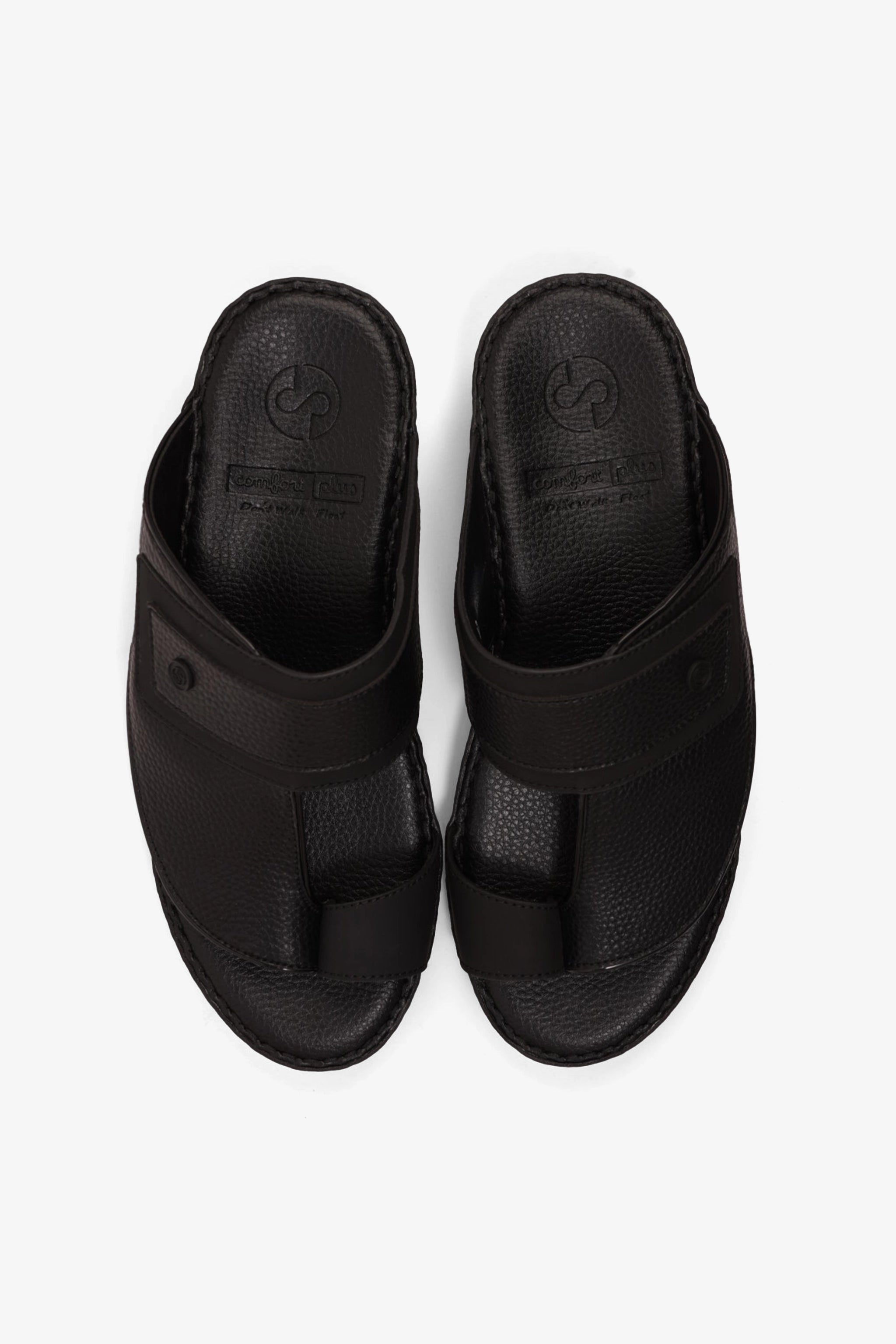 COMFORT PLUS LEATHER SANDALS WITH COMFORTABLE FOOTBED BLACK - Seventy7