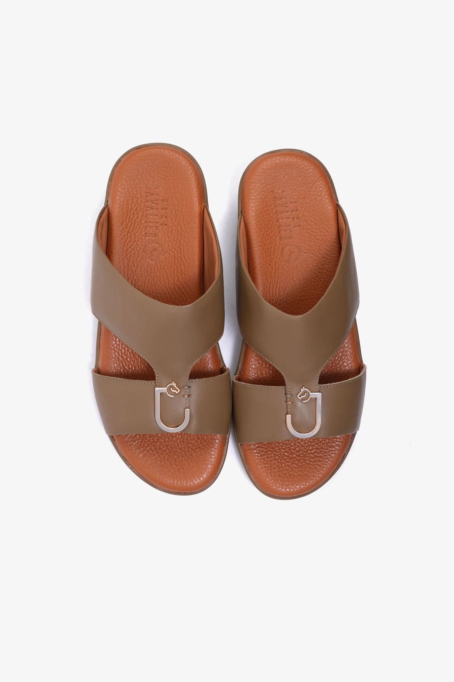 UOMO CAVALIER Men's Textured Leather Sandals with Metal Accent Mushroom - Seventy7