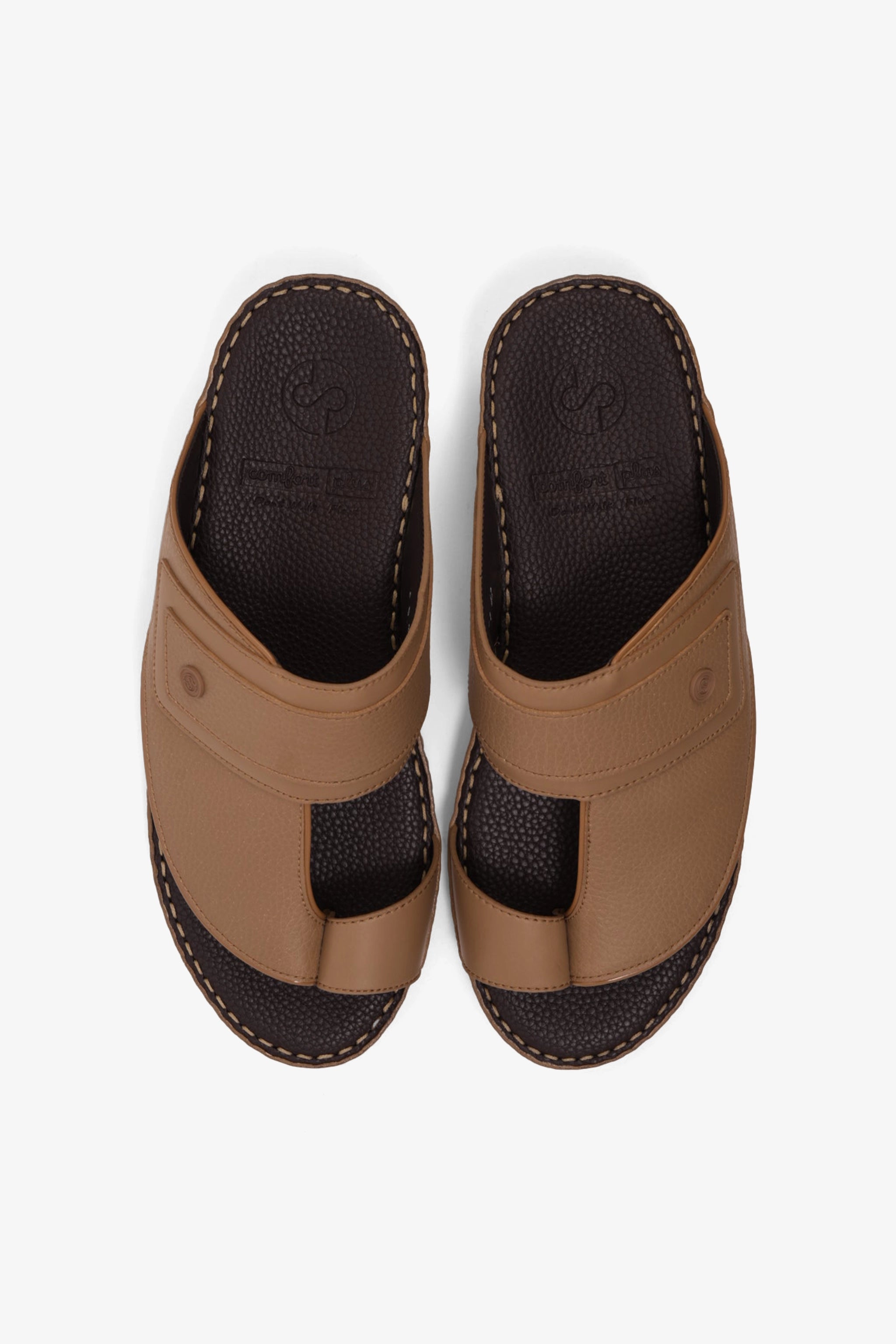 COMFORT PLUS LEATHER SANDALS WITH COMFORTABLE FOOTBED OLIVE BROWN - Seventy7