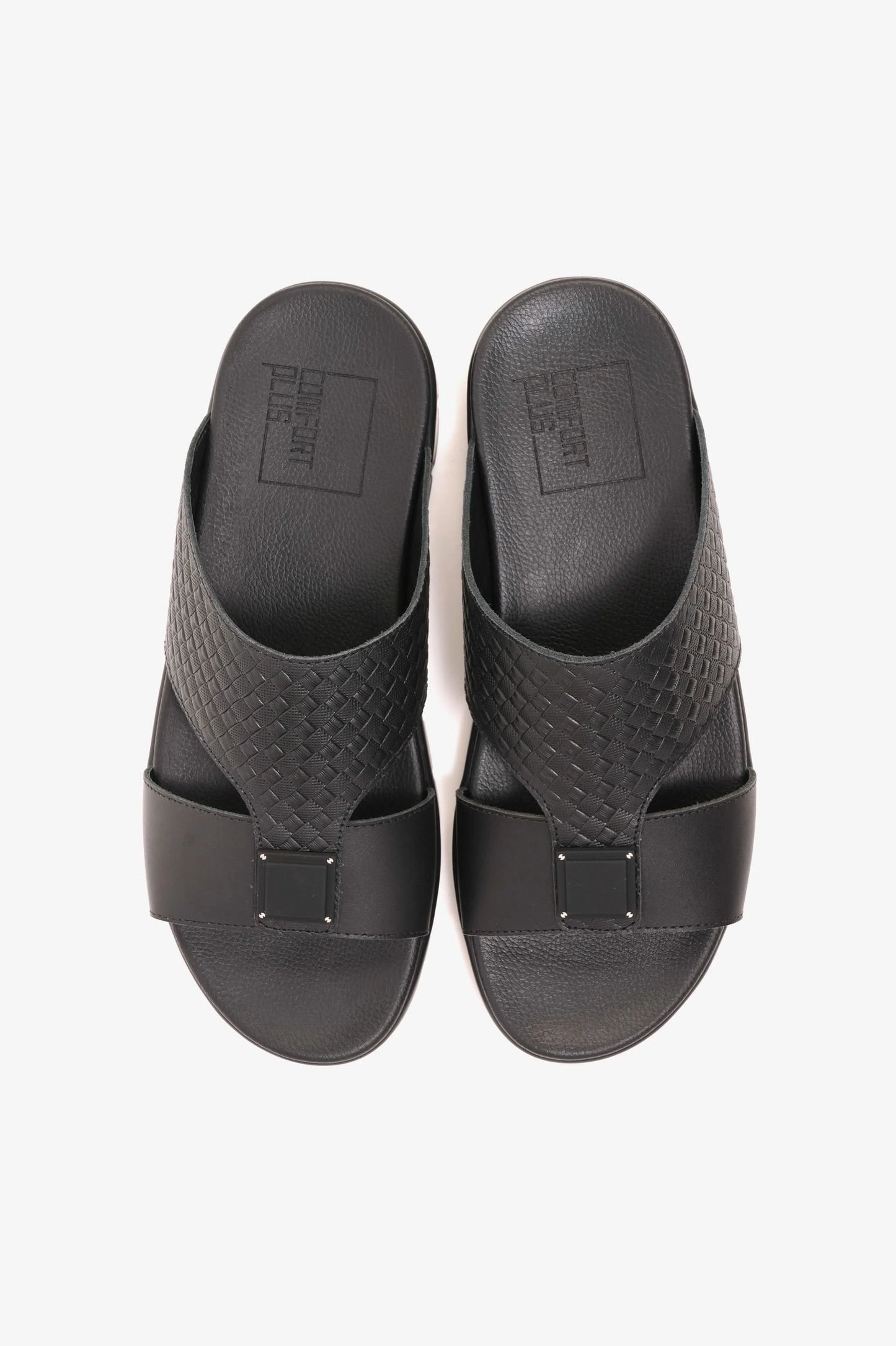 Comfort Plus Men's Embossed Leather Sandals with Antiskid Grip Black - Seventy7