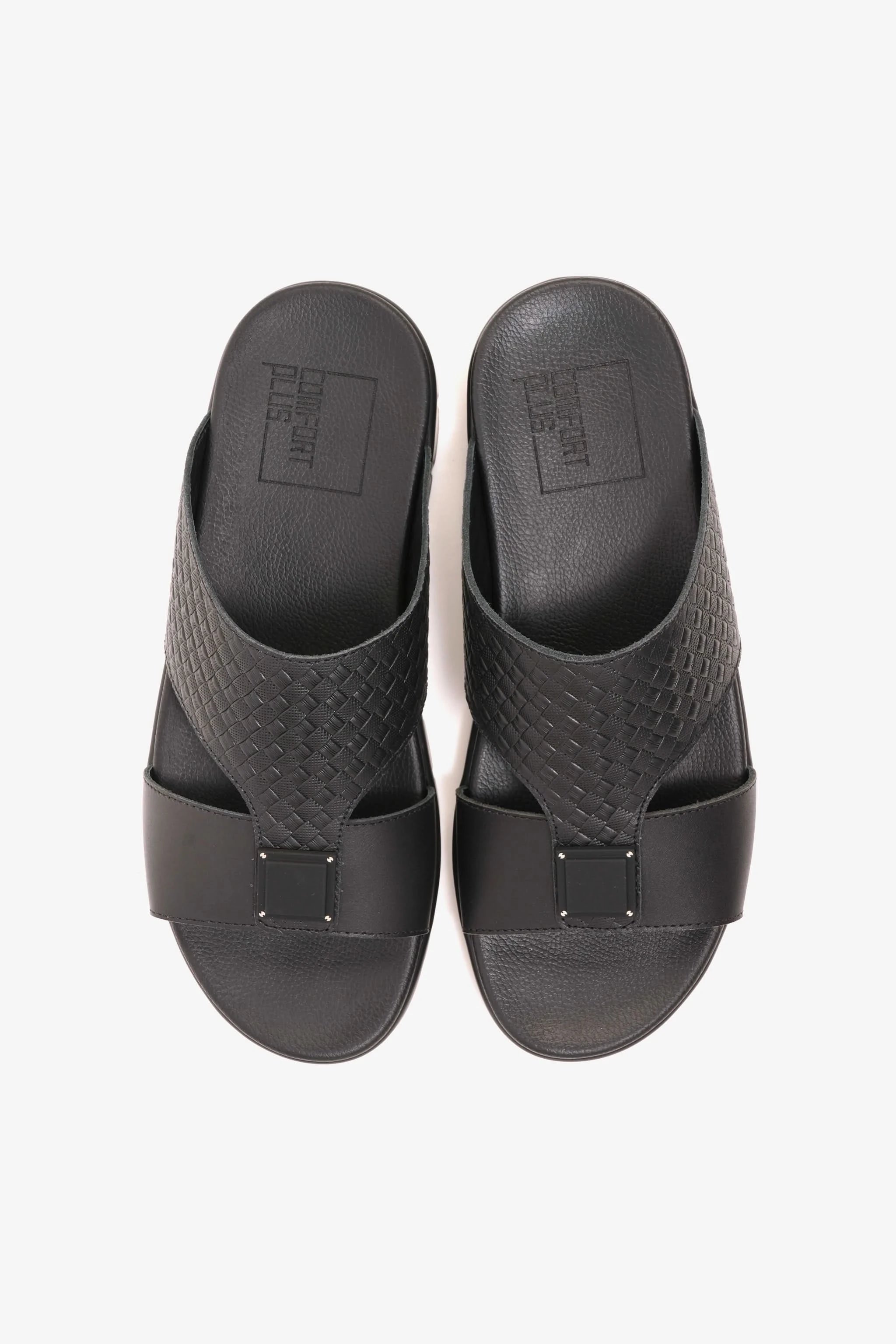 Comfort Plus Men's Embossed Leather Sandals with Antiskid Grip Black - Seventy7