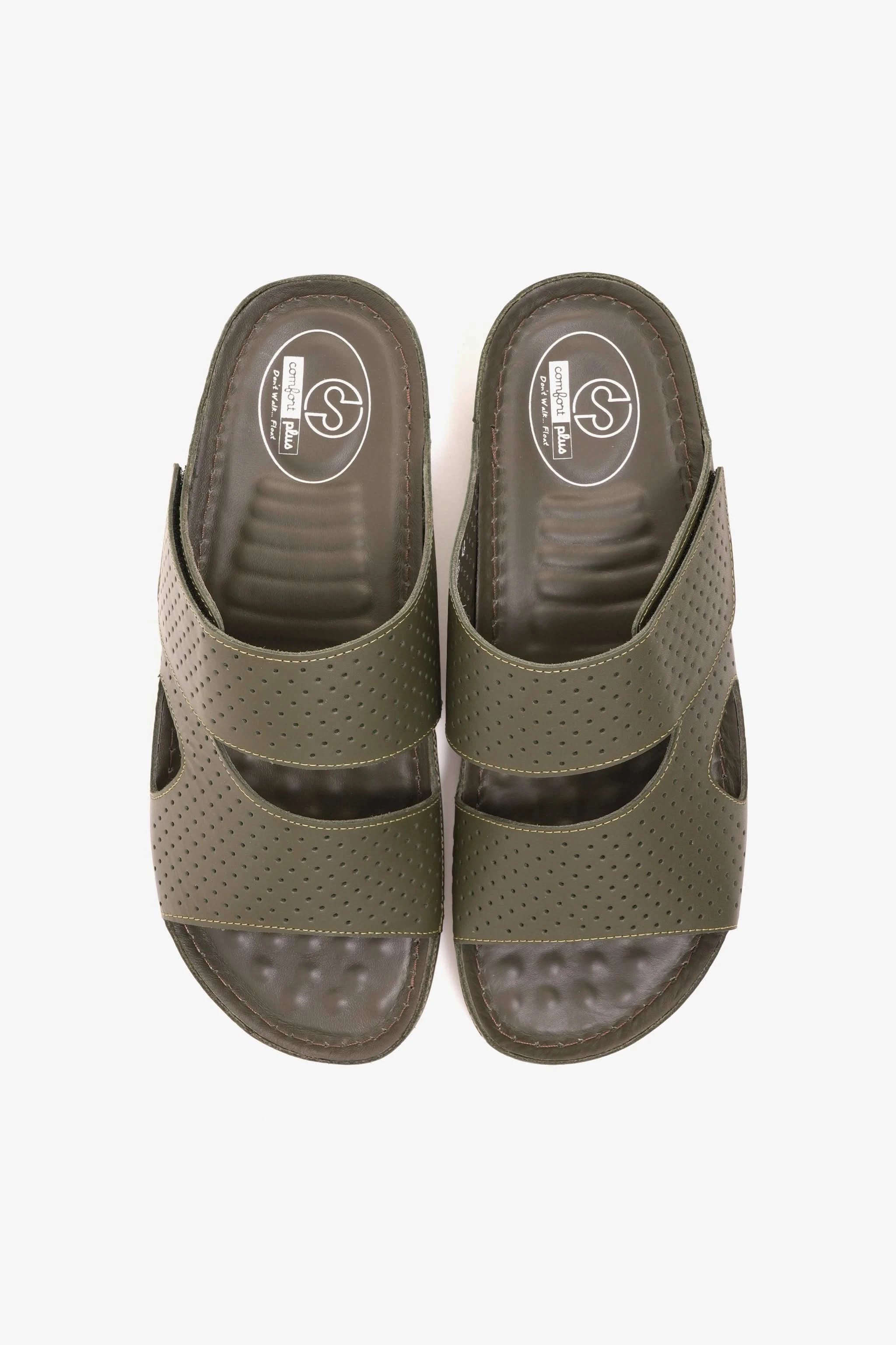 Comfort Plus Men's Al Waha Textured Slip-On Arabic Sandals Olive - Seventy7