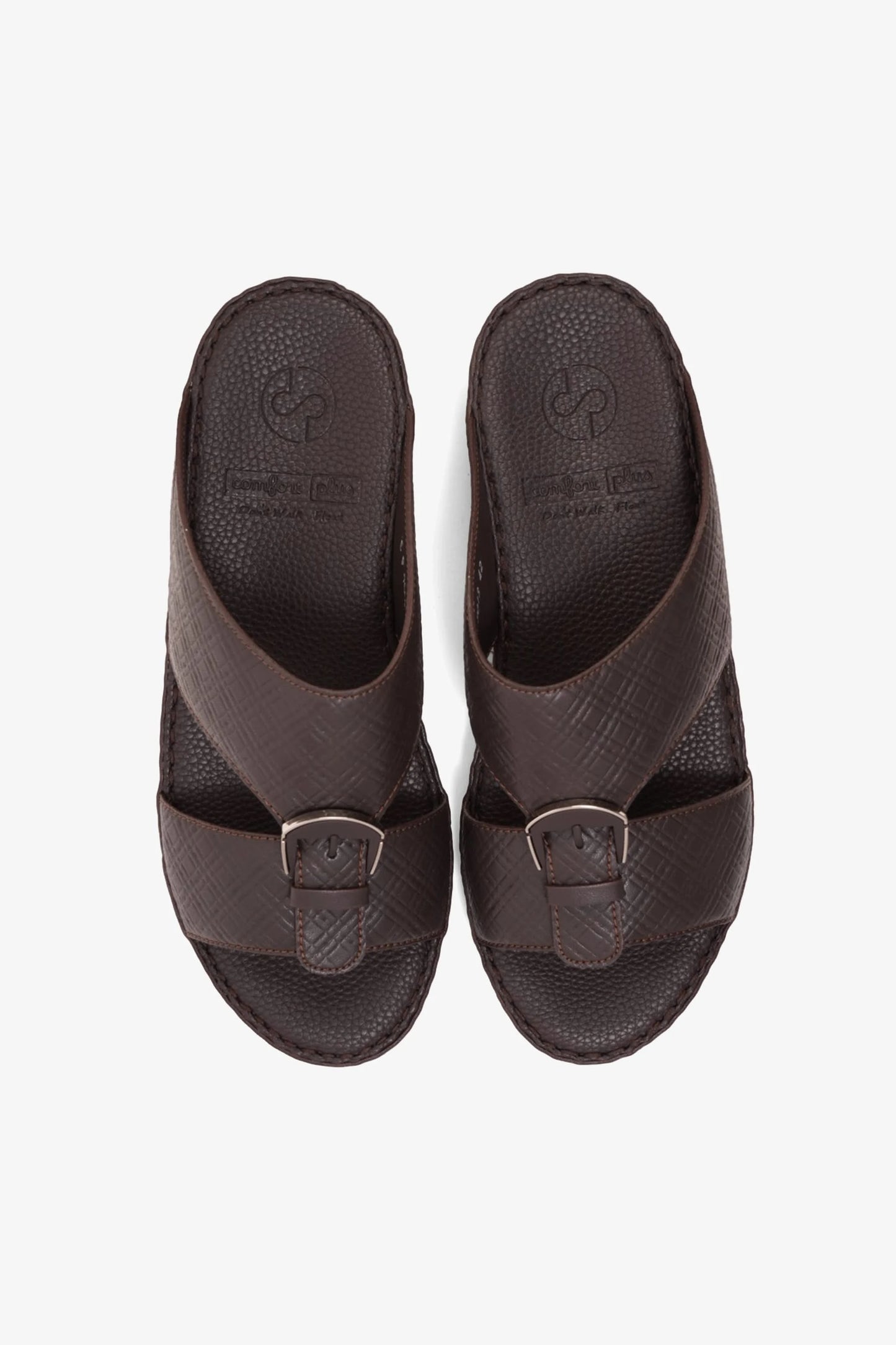 COMFORT PLUS MEN'S CUSHIONED LEATHER SLIP-ON SANDALS BROWN - Seventy7