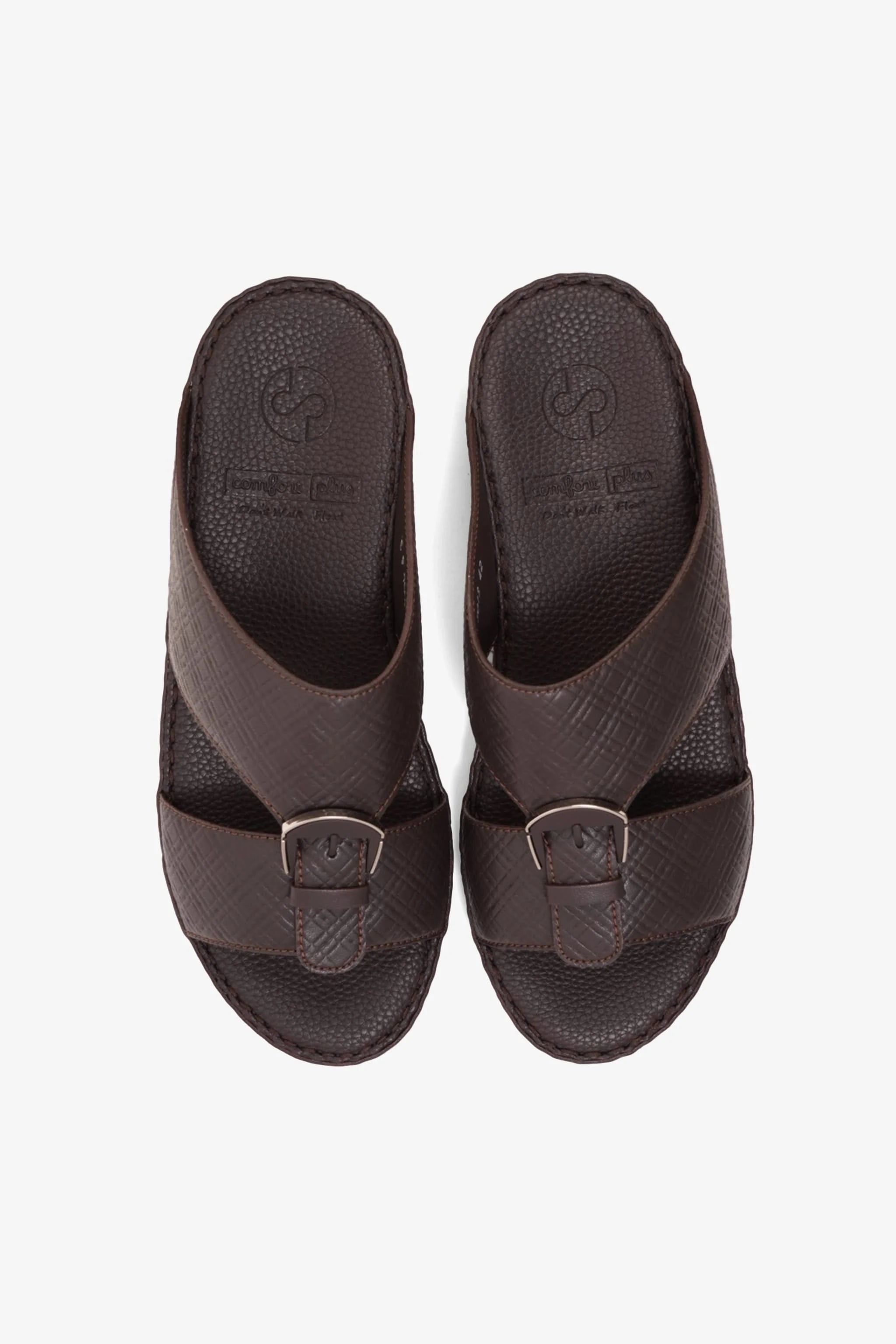COMFORT PLUS MEN'S CUSHIONED LEATHER SLIP-ON SANDALS BROWN - Seventy7