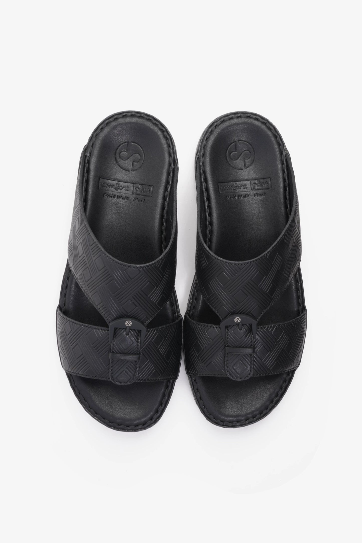 COMFORT PLUS EMBOSSED LEATHER HANDSTITCHED ARABIC SANDALS BLACK - Seventy7