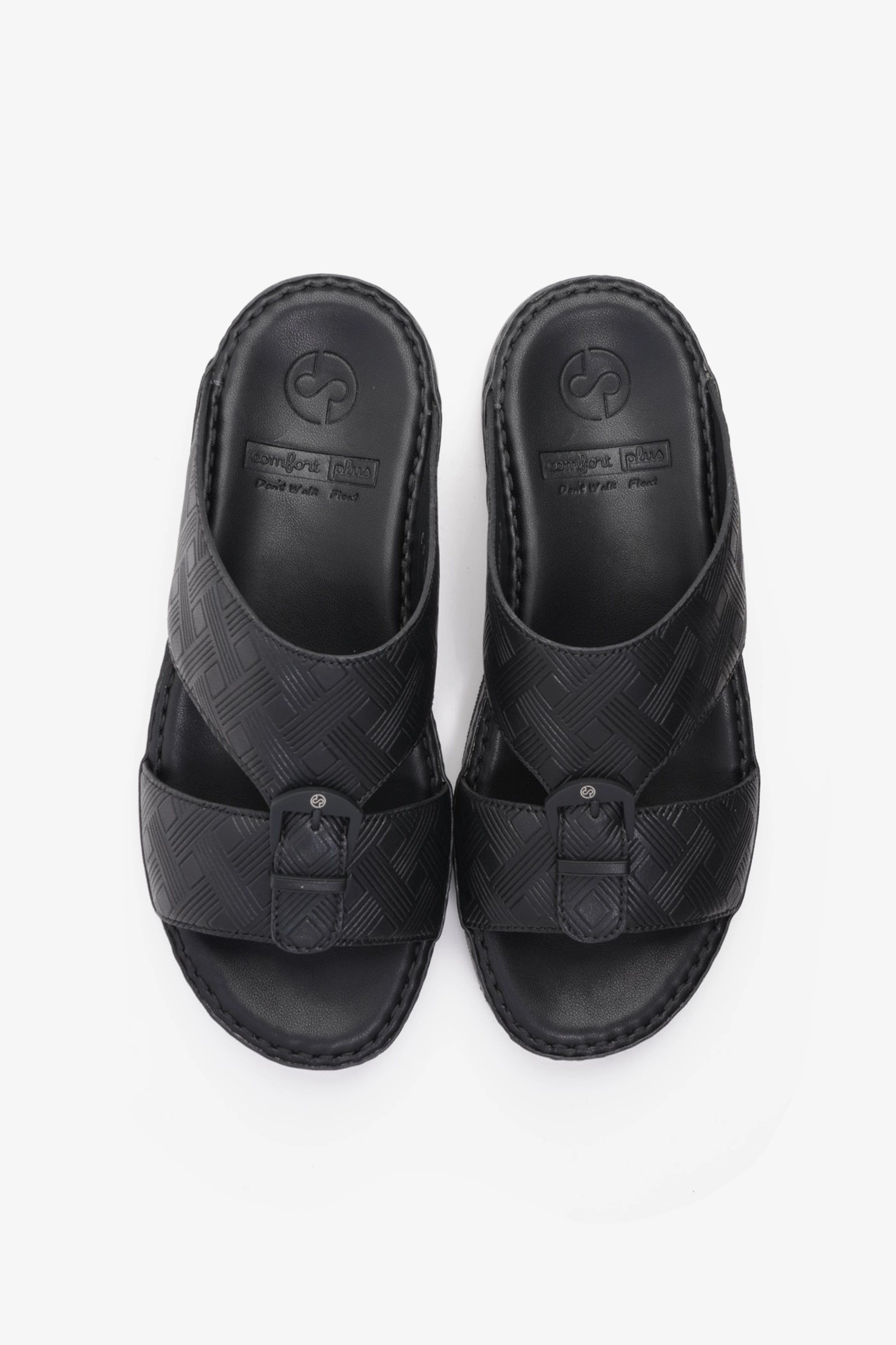 COMFORT PLUS EMBOSSED LEATHER HANDSTITCHED ARABIC SANDALS BLACK - Seventy7