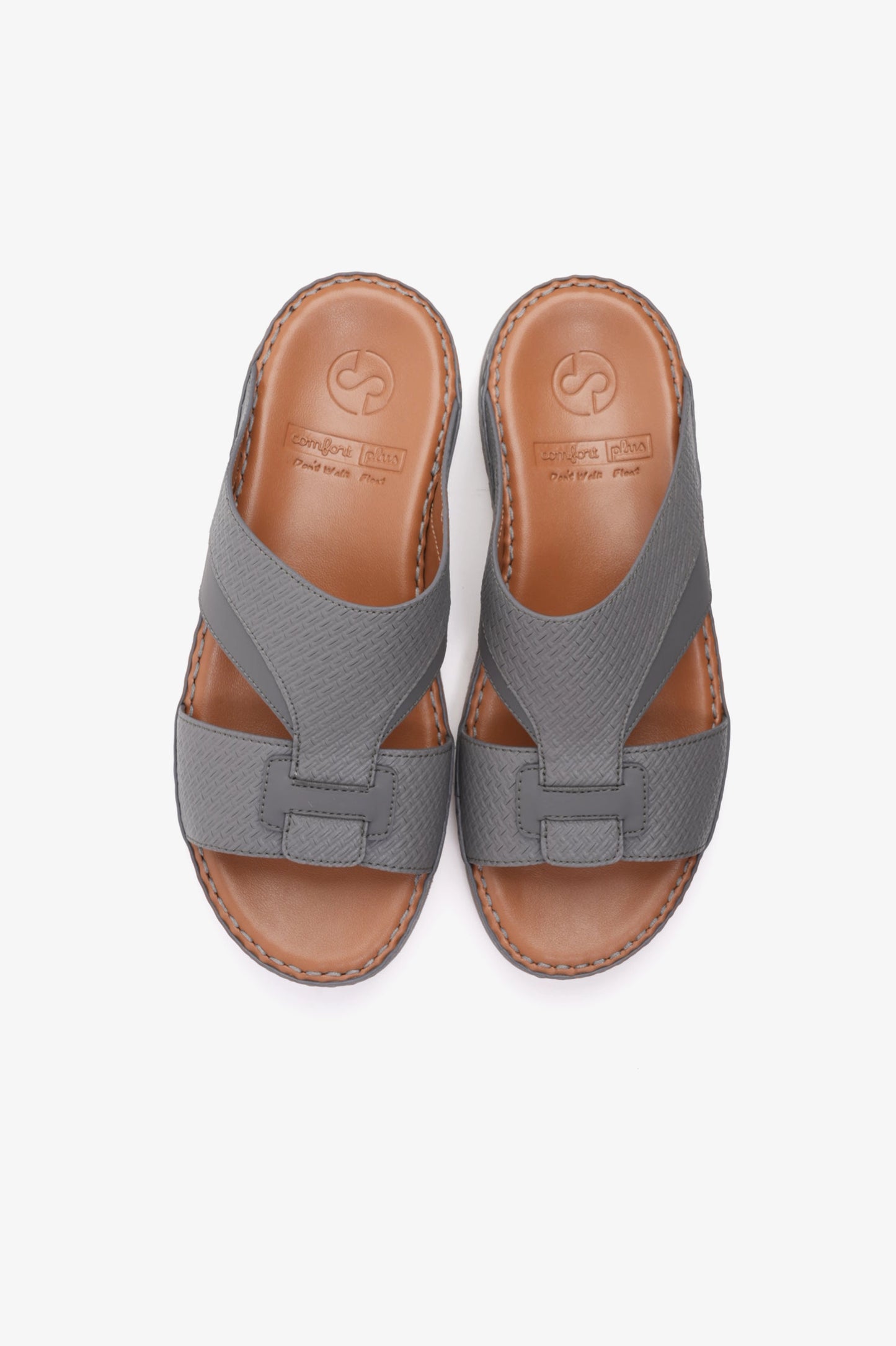 COMFORT PLUS MEN'S GENIUNE LEATHER COMFORTABLE FOOTBED SANDALS DARK-GREY - Seventy7
