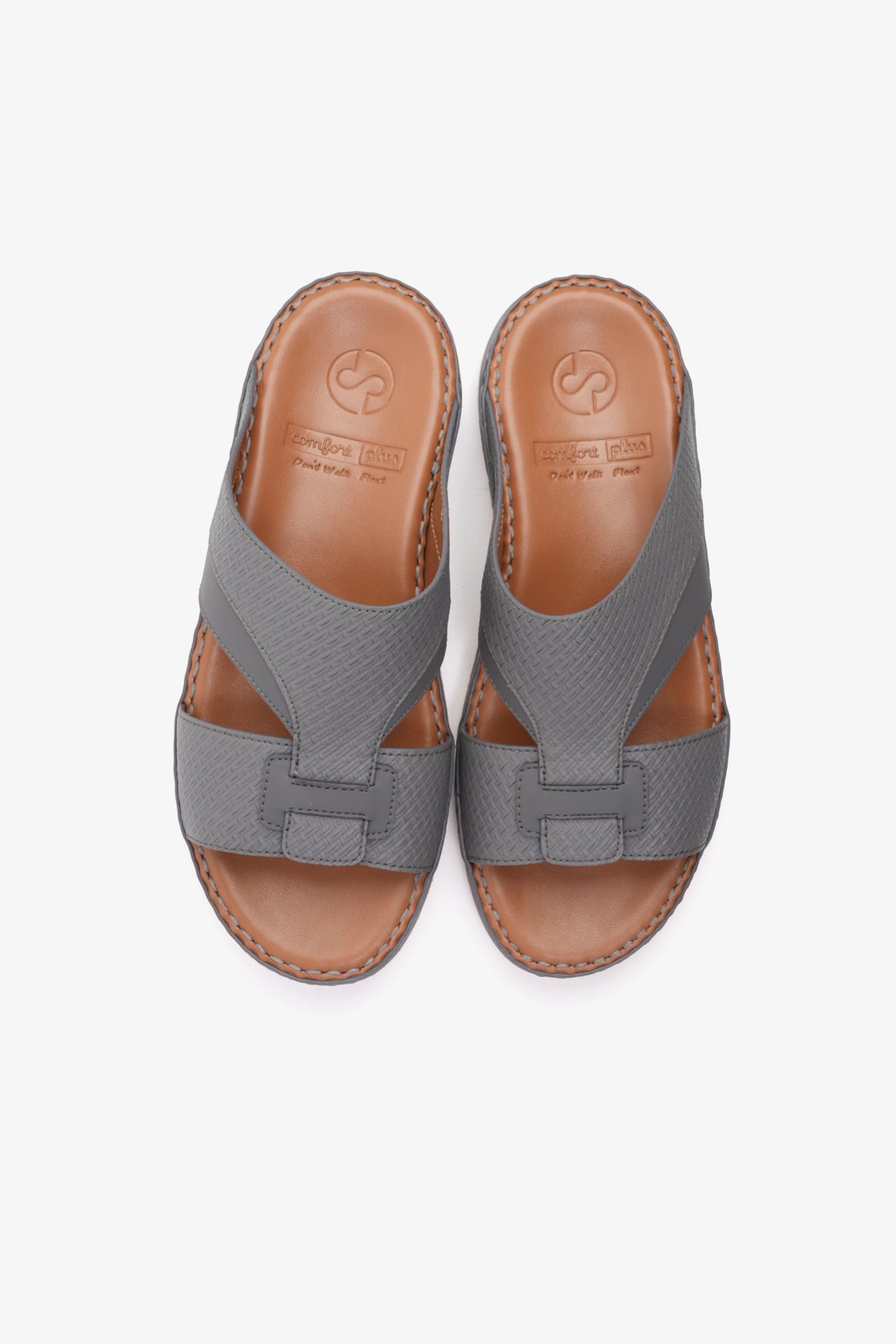 COMFORT PLUS MEN'S GENIUNE LEATHER COMFORTABLE FOOTBED SANDALS DARK-GREY - Seventy7