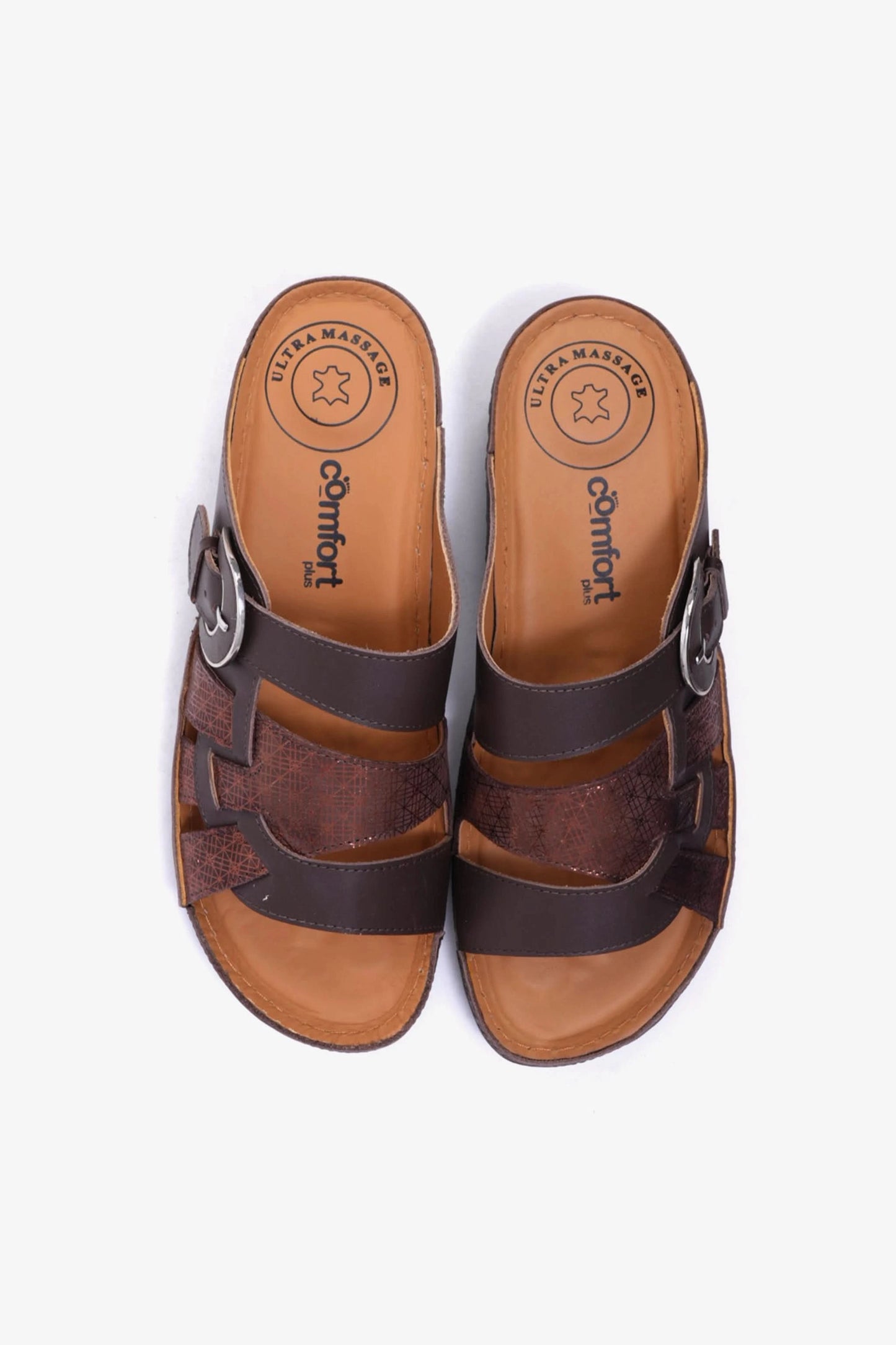 Comfort Plus Stylish and Comfortable Double Buckle Sandals Brown - Seventy7