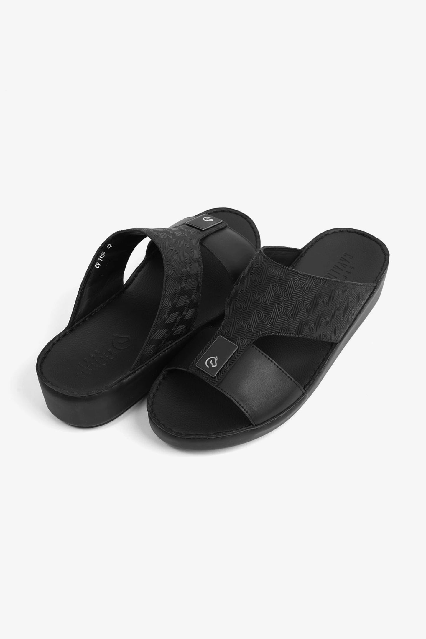 UOMO CAVALIER ULTRA COMFORTABLE MODERN LEATHER SANDALS BLACK - Seventy7