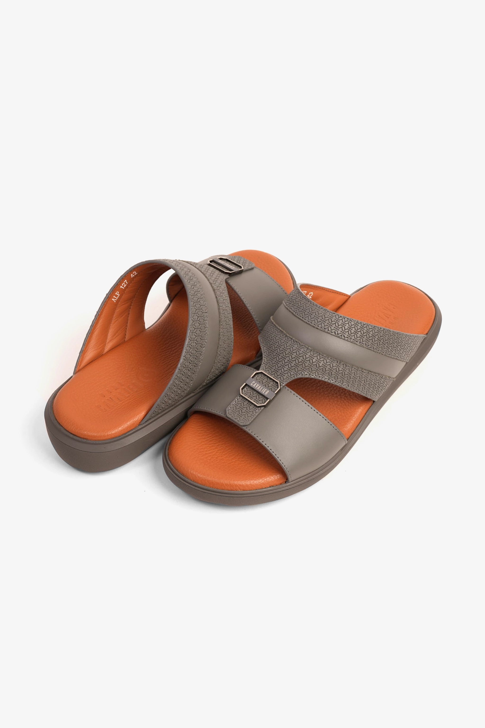 UOMO CAVALIER MEN'S LEATHER TEXTURED SANDALS DARK-GREY - Seventy7