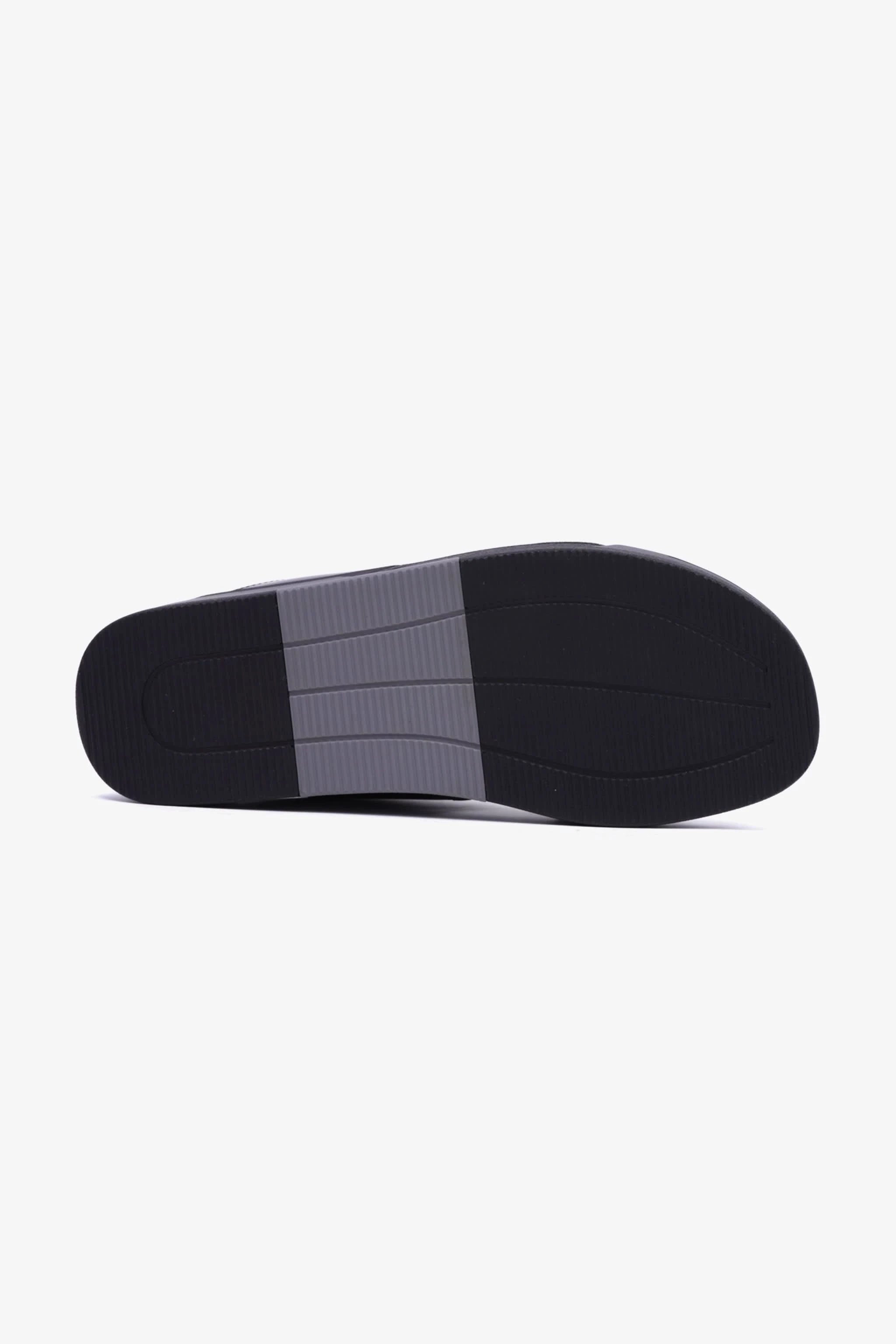 UOMO CAVALIER Men's Leather Slide Sandals with Cushioned Footbed Black - Seventy7