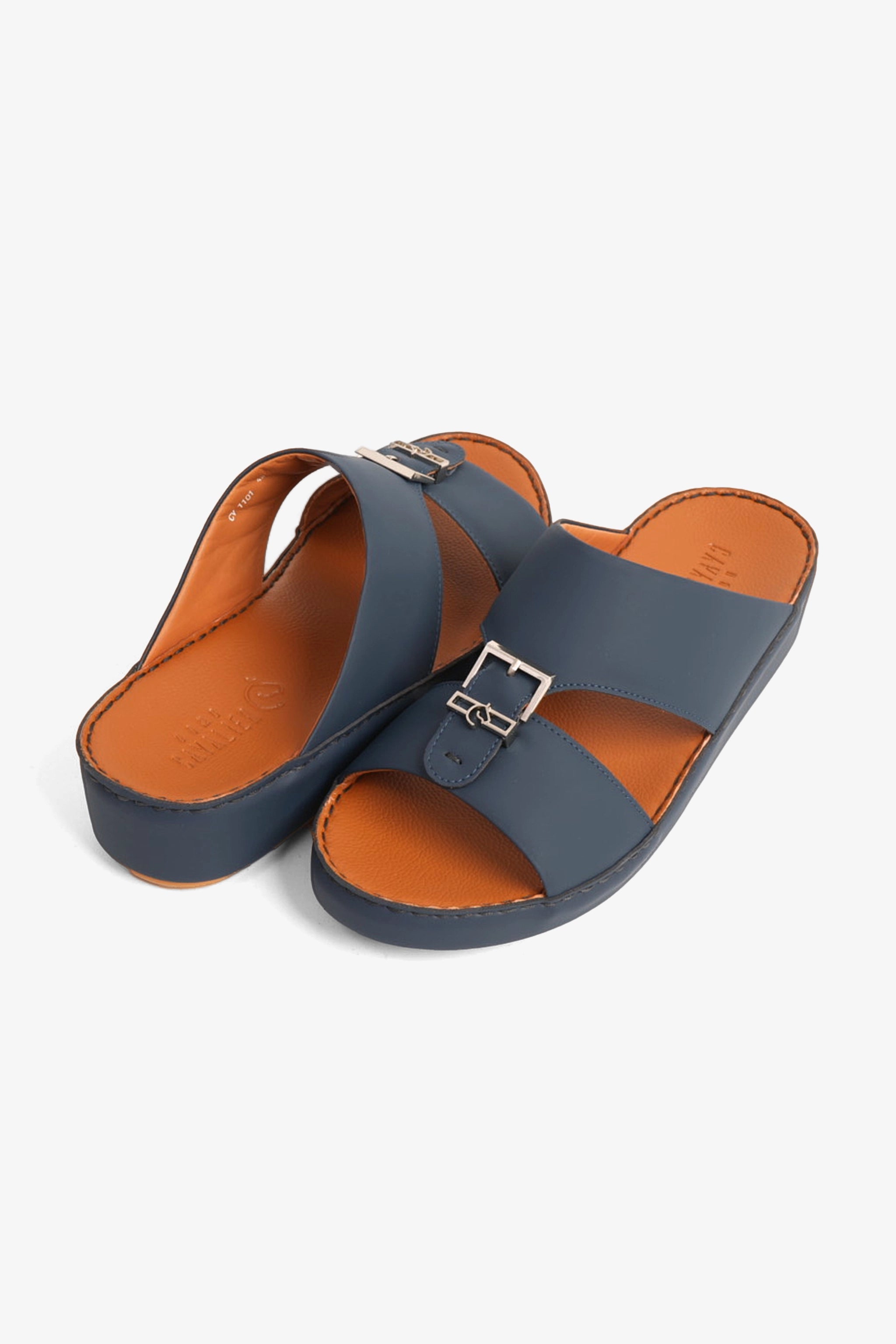UOMO CAVALIER EMBOSSED LEATHER HANDSTITCHED ARABIC SANDALS NAVY - Seventy7