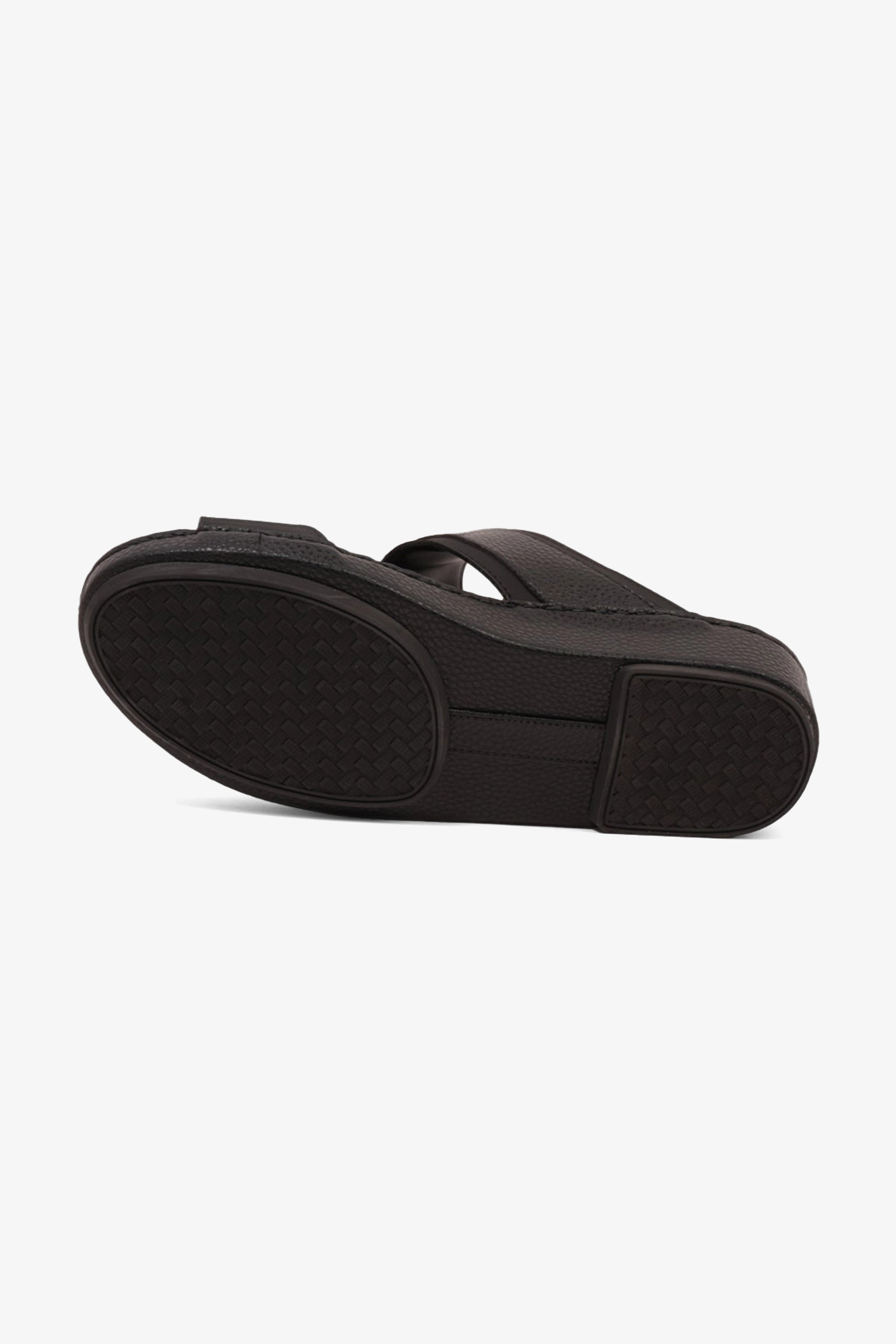 COMFORT PLUS LEATHER SANDALS WITH COMFORTABLE FOOTBED BLACK - Seventy7
