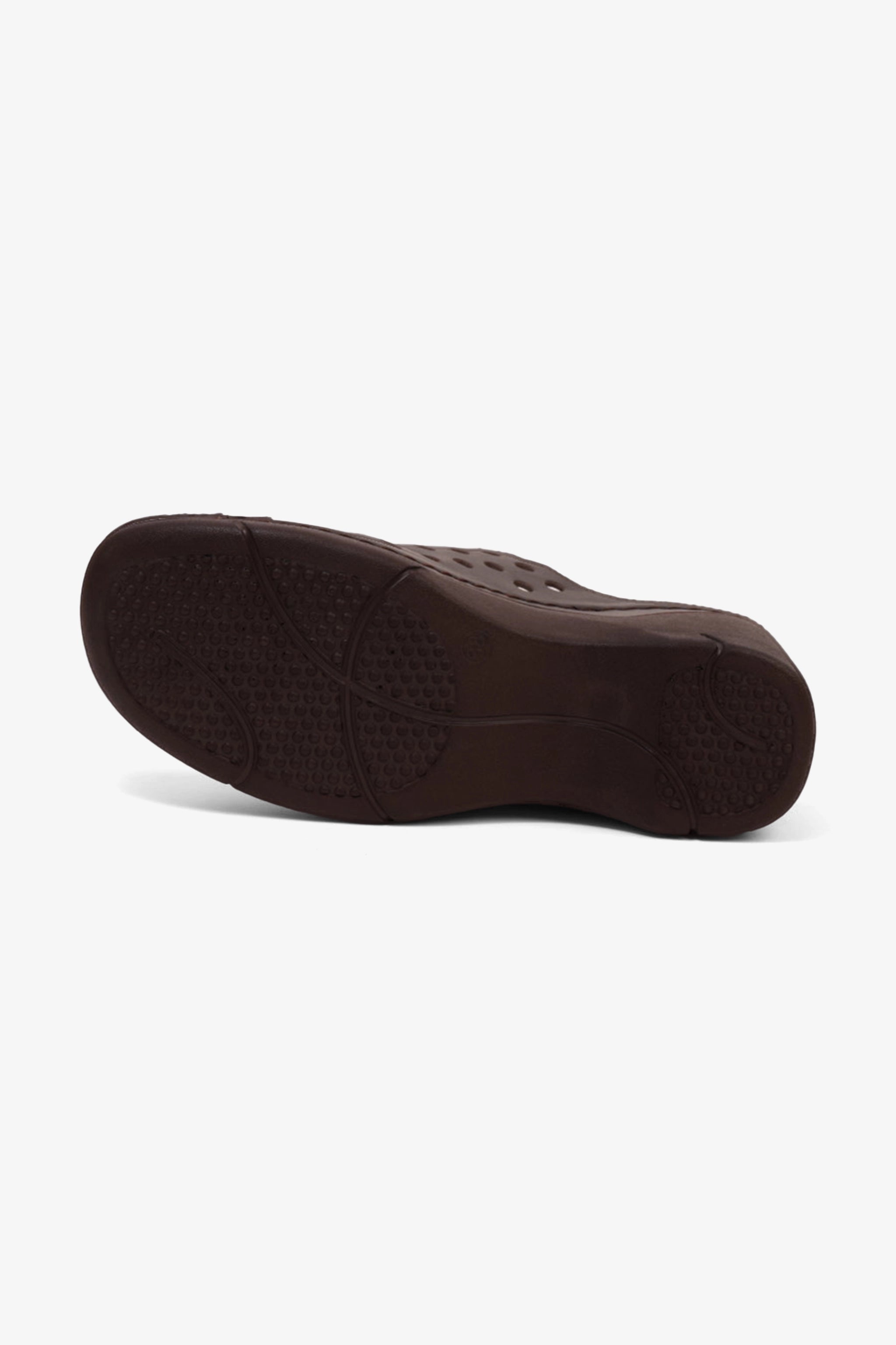 COMFORT PLUS SLIP-ON WEDGE SANDALS WITH PERFORATED DESIGN BROWN - Seventy7