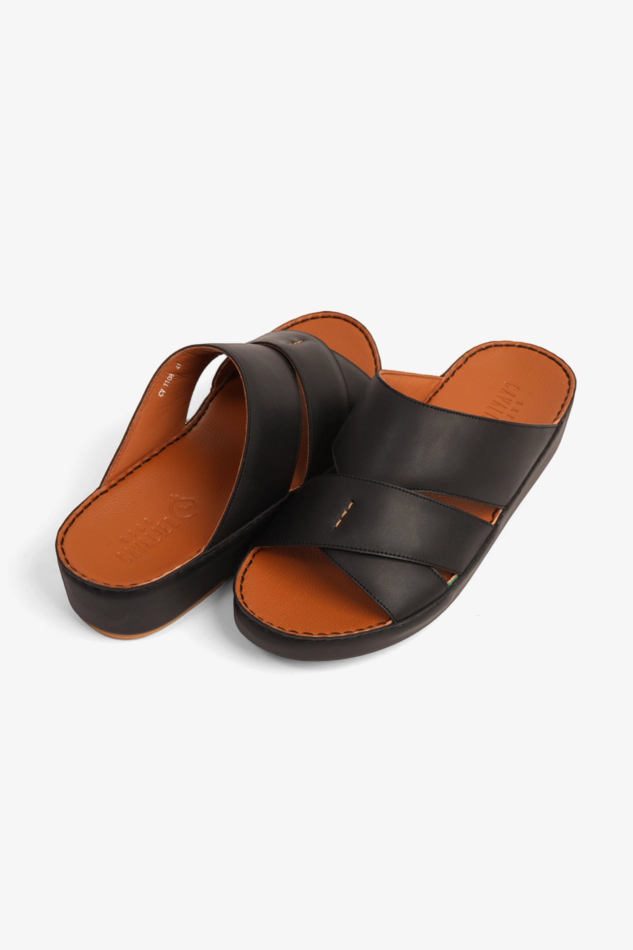 UOMO CAVALIER GENUINE LEATHER LUXURIOUSLY ARABIC SANDALS BLACK - Seventy7