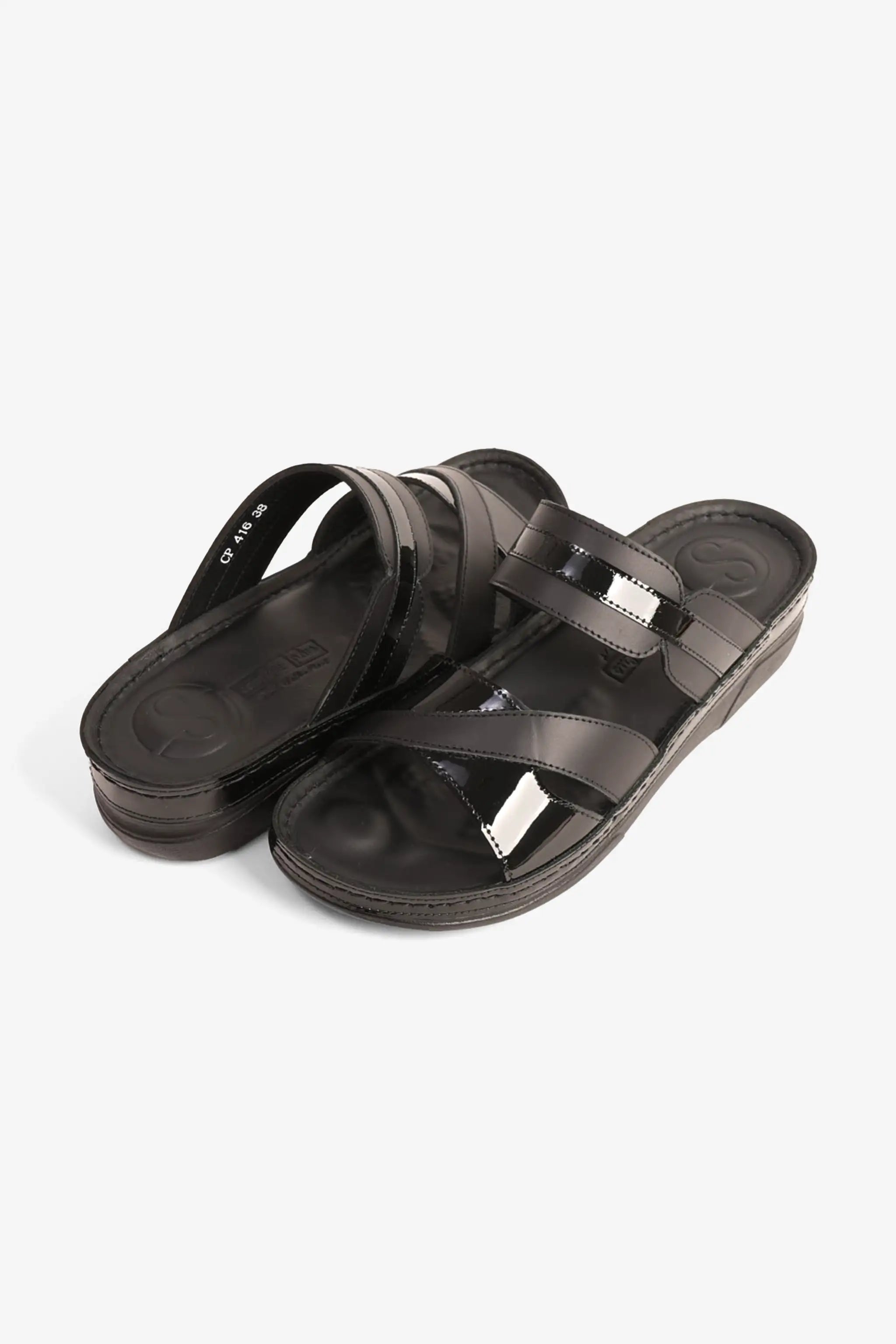 COMFORT PLUS ULTRA SOFT LEATHER SLIDES WOMEN'S BLACK - Seventy7