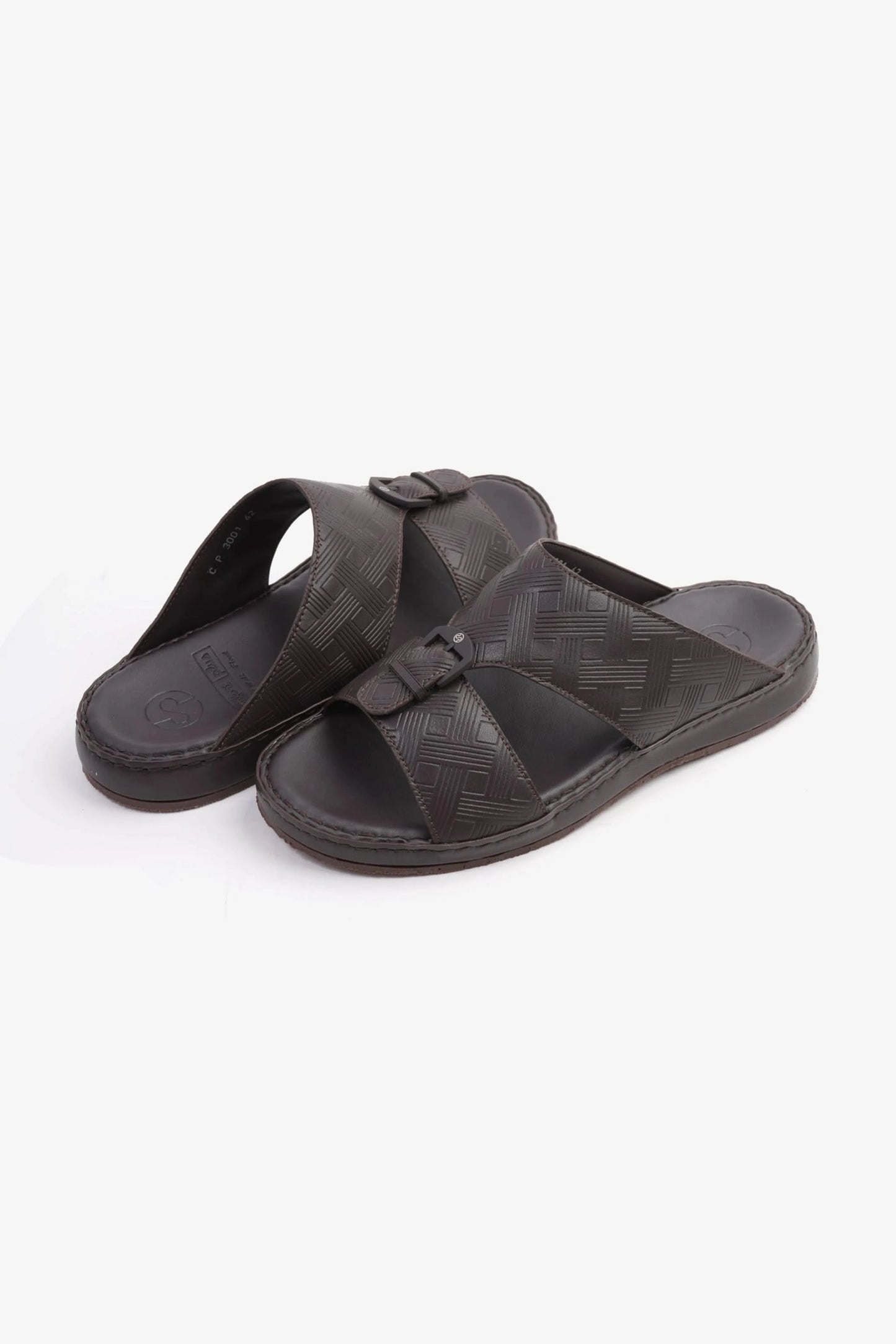 COMFORT PLUS EMBOSSED LEATHER HANDSTITCHED ARABIC SANDALS BROWN - Seventy7