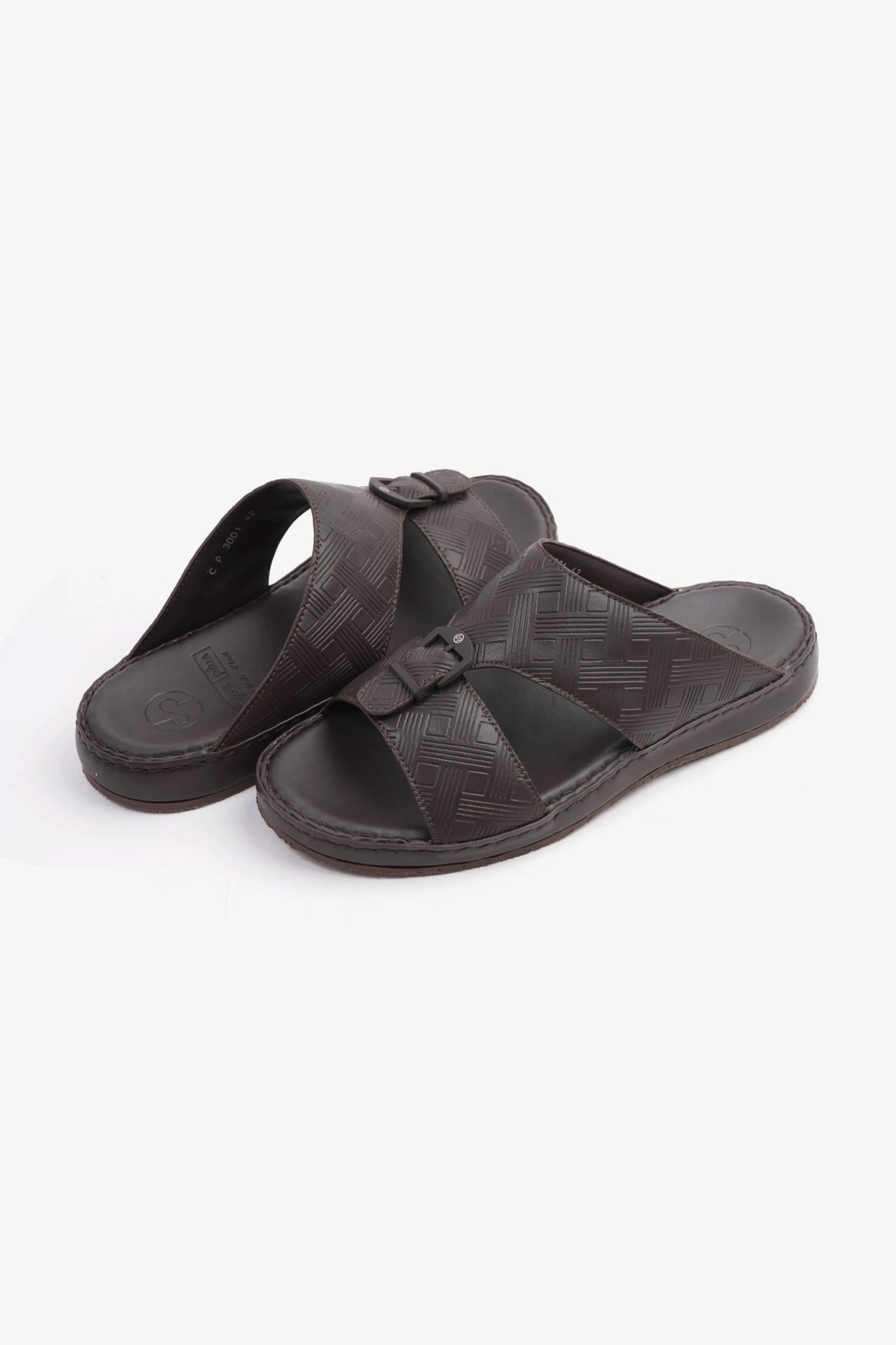 COMFORT PLUS EMBOSSED LEATHER HANDSTITCHED ARABIC SANDALS BROWN - Seventy7