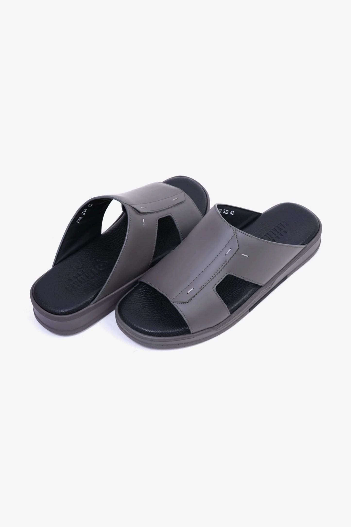 UOMO CAVALIER Men's Leather Slide Sandals with Cushioned Footbed Grey - Seventy7