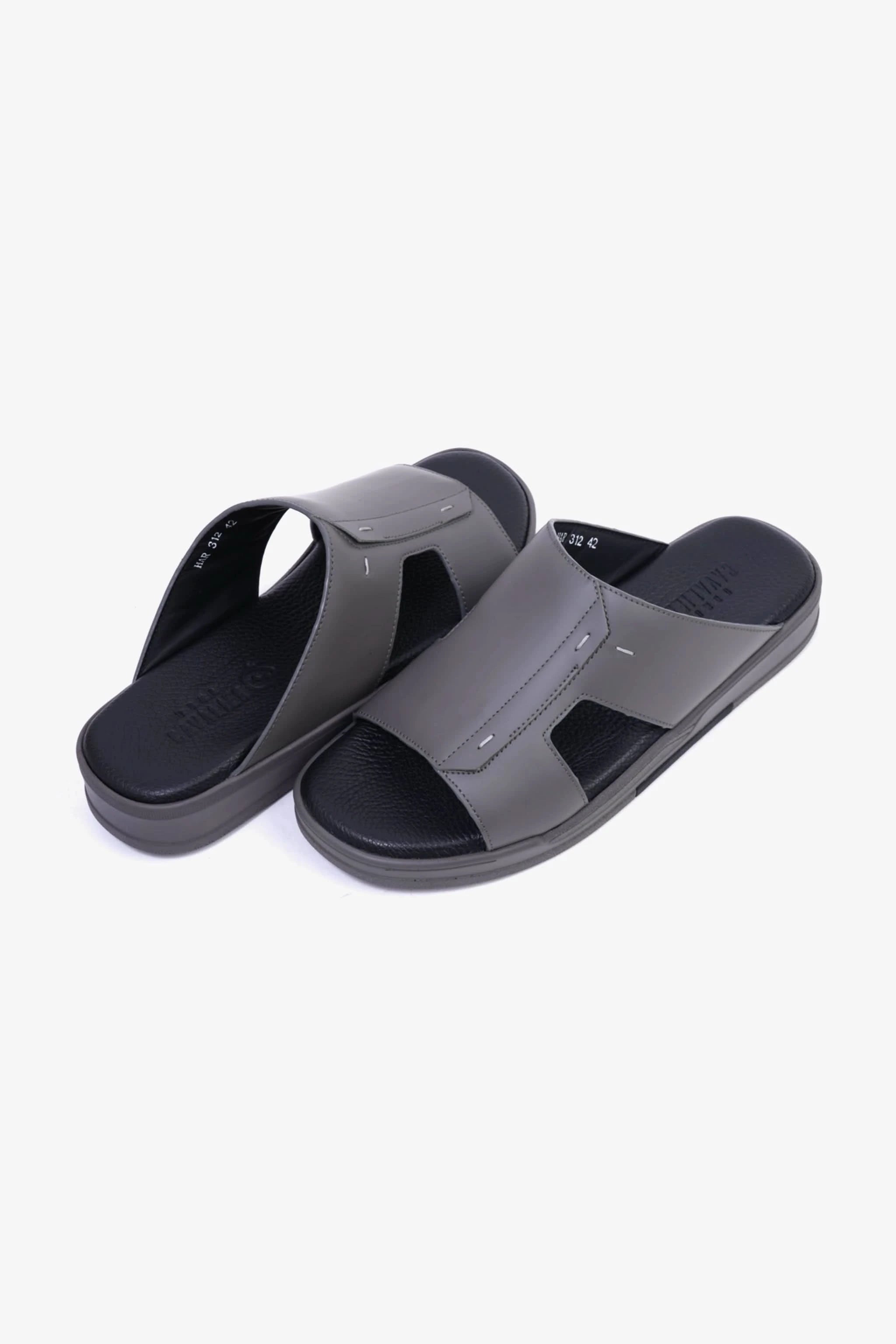 UOMO CAVALIER Men's Leather Slide Sandals with Cushioned Footbed Grey - Seventy7