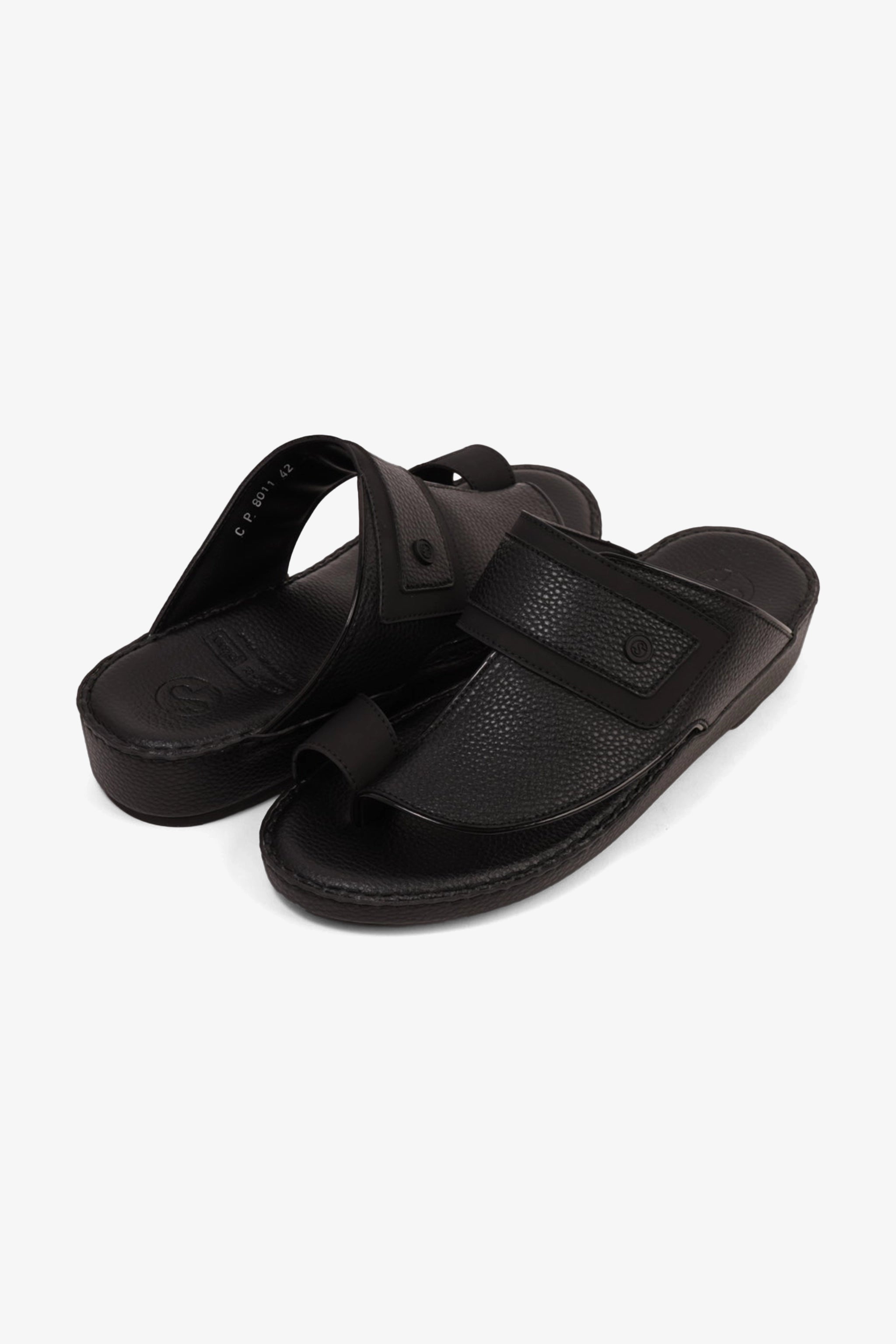 COMFORT PLUS LEATHER SANDALS WITH COMFORTABLE FOOTBED BLACK - Seventy7