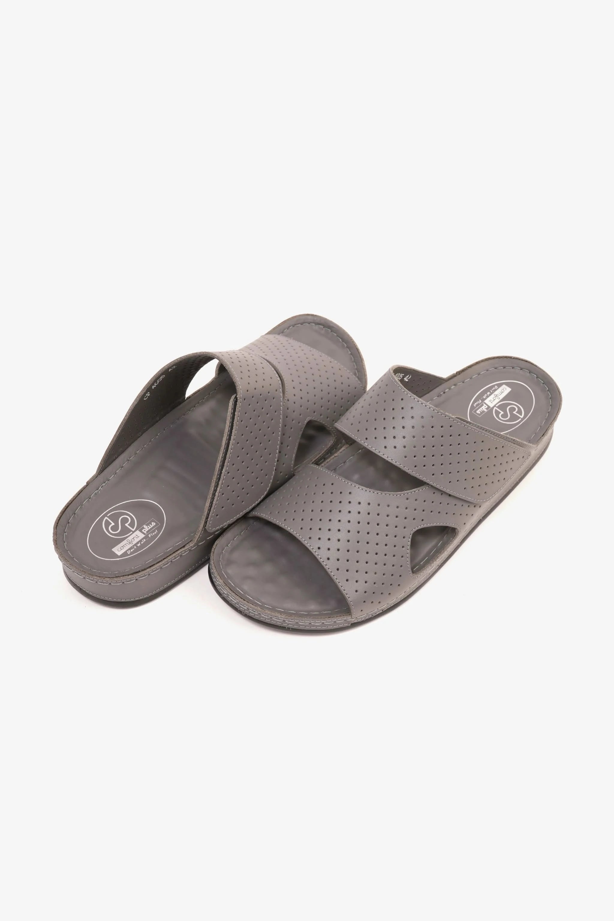 Comfort Plus Men's Al Waha Textured Slip-On Arabic Sandals Grey - Seventy7