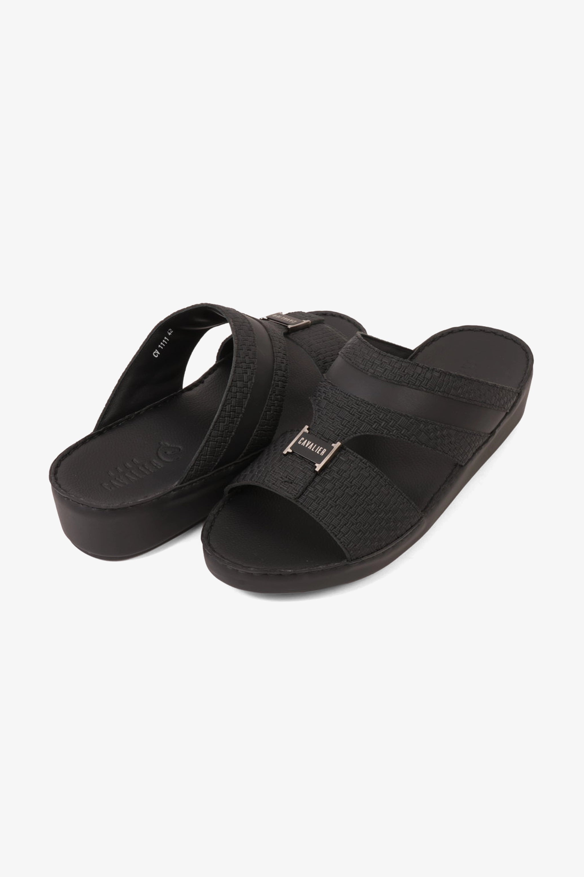 UOMO CAVALIER HANDCRAFTED COMFORT LEATHER ARABIC SANDALS BLACK - Seventy7