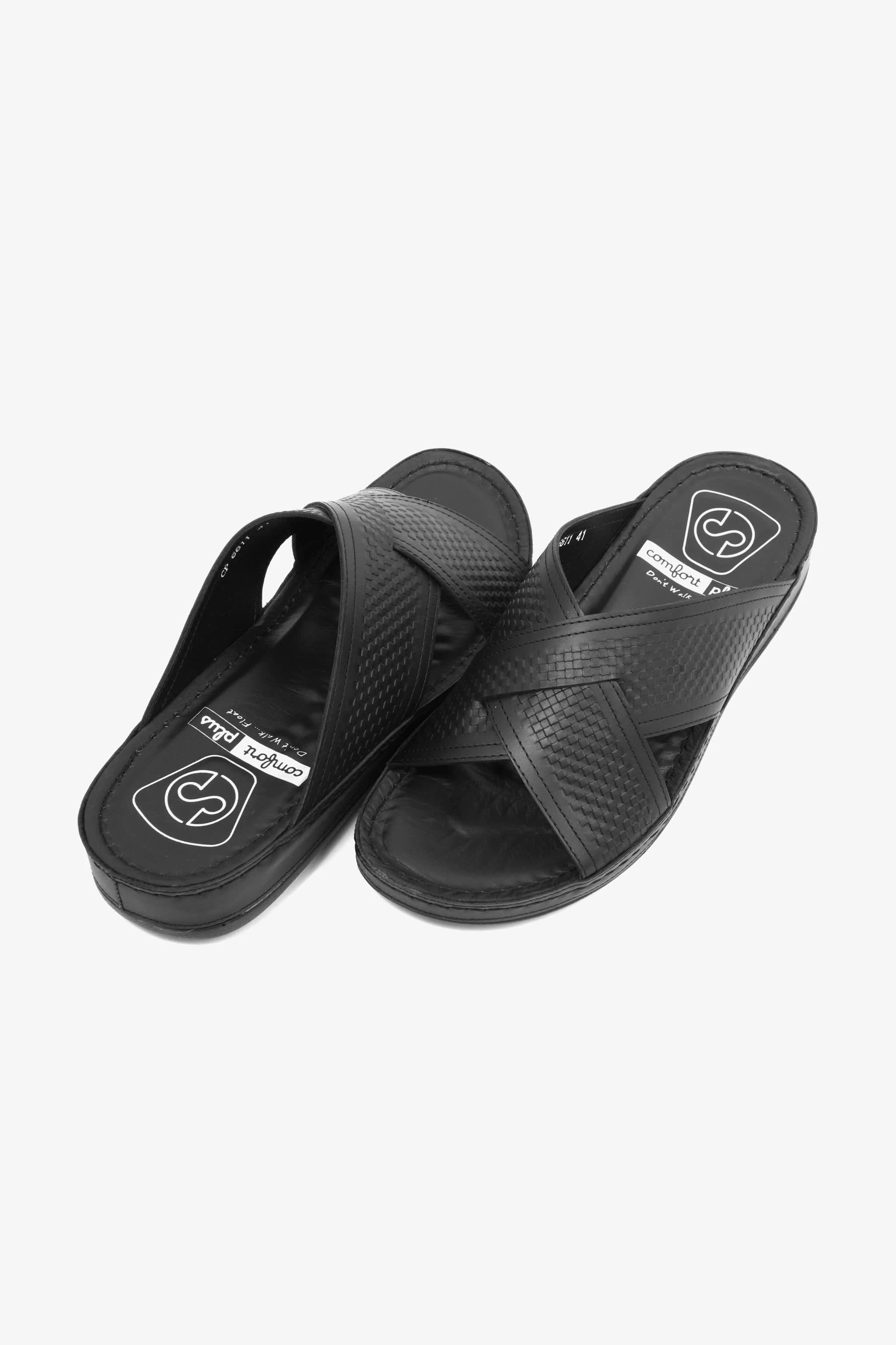 Comfort Plus Men's Leather Arabic Sandals with Silver Accent Black - Seventy7