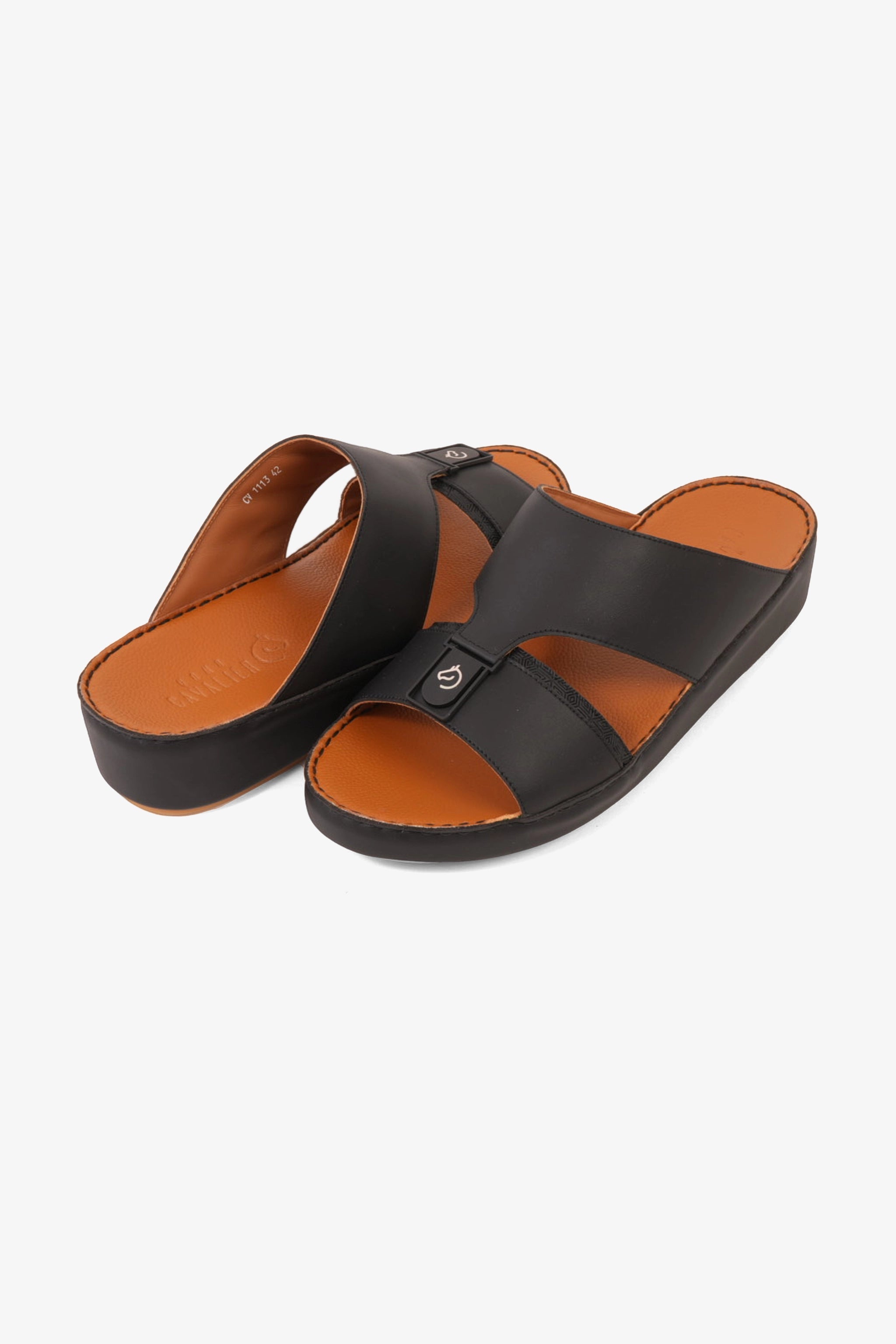 UOMO CAVALIER PREMIUM LEATHER TRADITIONAL ARABIC SANDALS BLACK - Seventy7