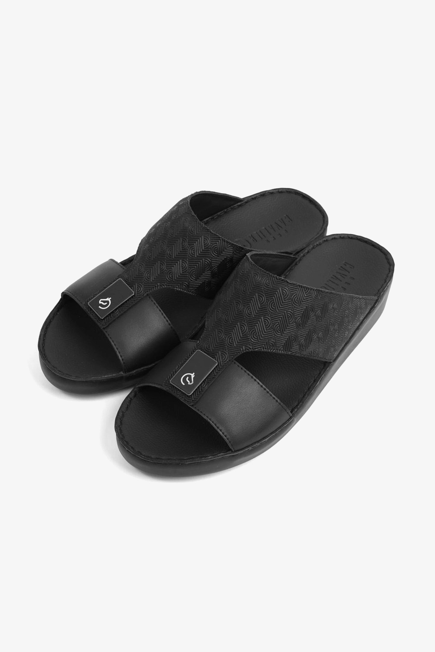 UOMO CAVALIER ULTRA COMFORTABLE MODERN LEATHER SANDALS BLACK - Seventy7