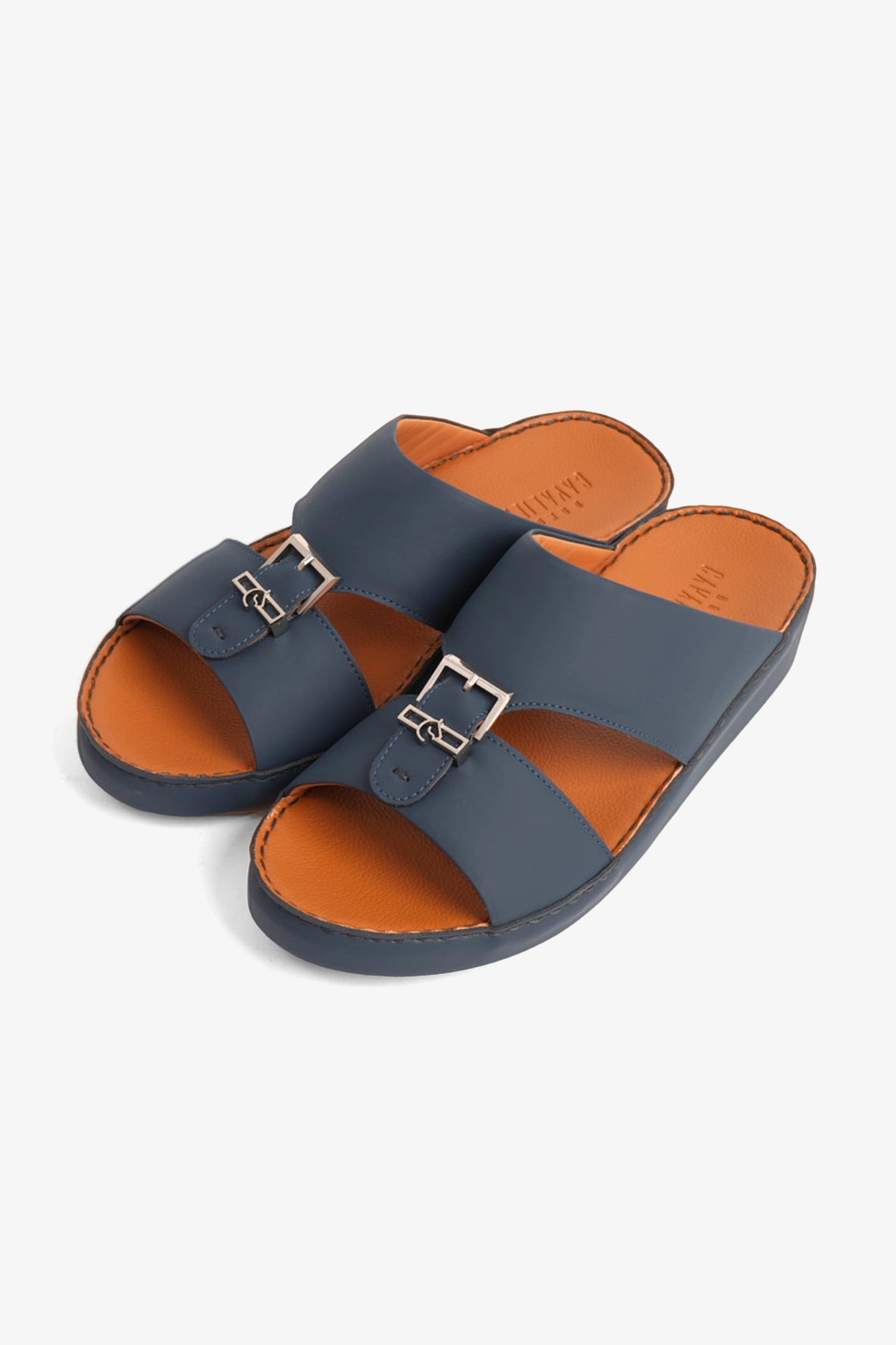UOMO CAVALIER EMBOSSED LEATHER HANDSTITCHED ARABIC SANDALS NAVY - Seventy7