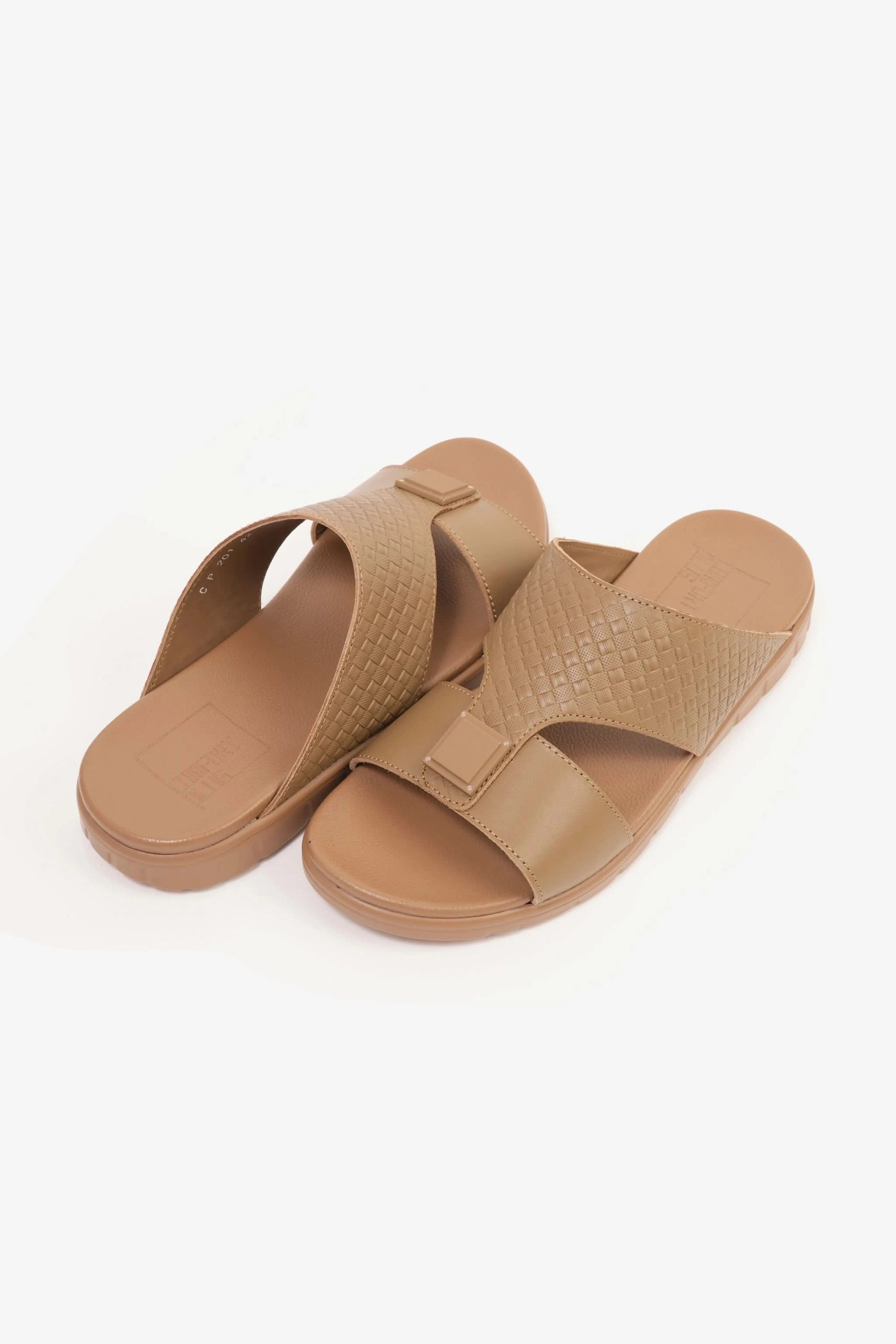 Comfort Plus Men's Embossed Leather Sandals with Antiskid Grip Olive Brown - Seventy7