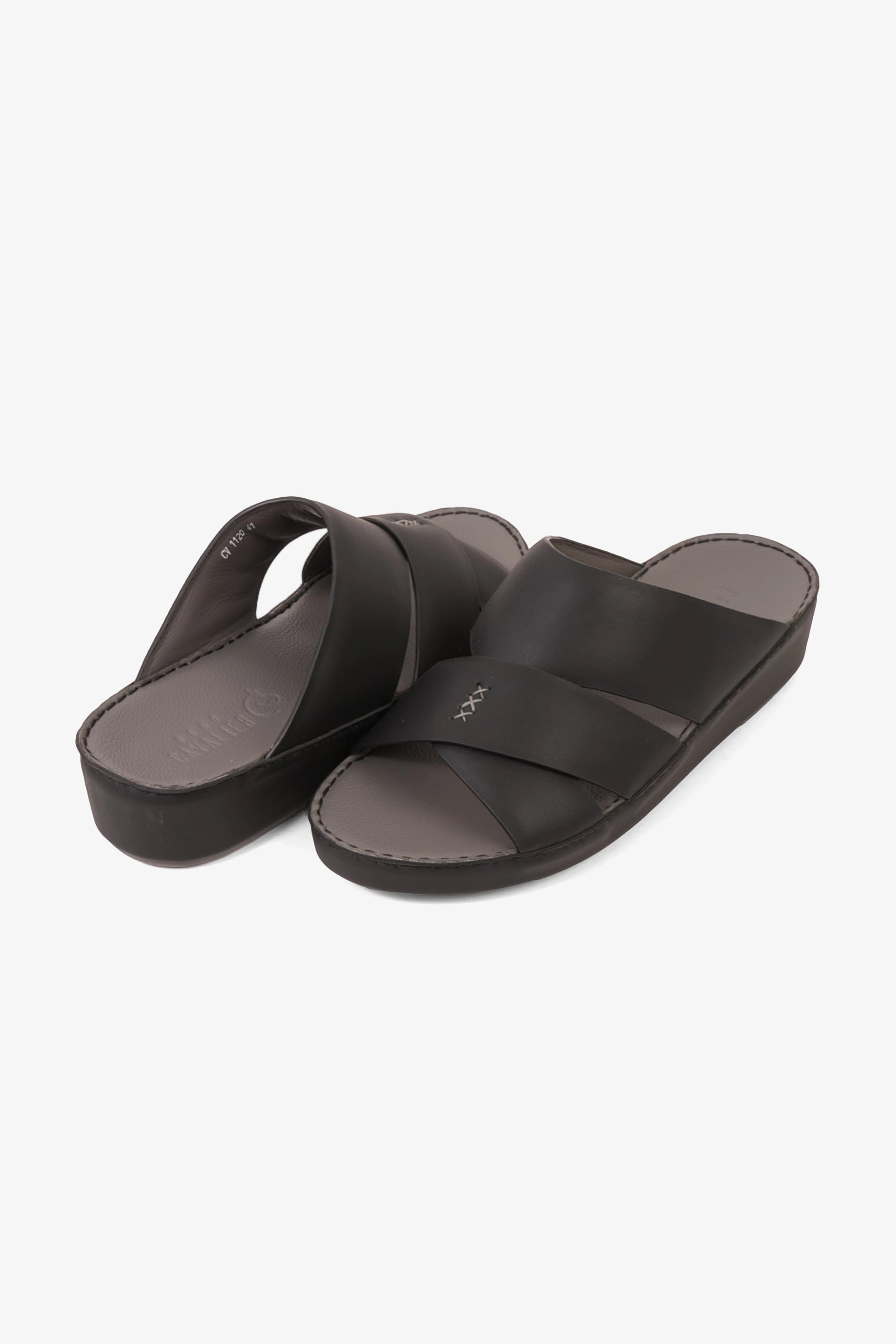 UOMO CAVALIER MEN'S ELITE LEATHER ARABIC SANDALS BLACK - Seventy7