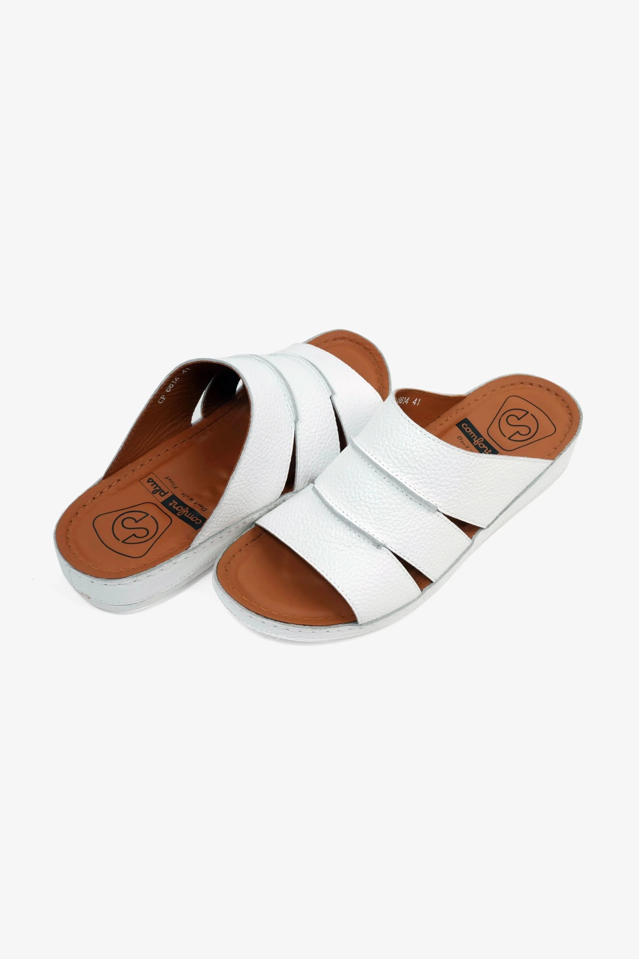 COMFORT PLUS MEN'S LEATHER SLIDE SANDAL WHITE - Seventy7