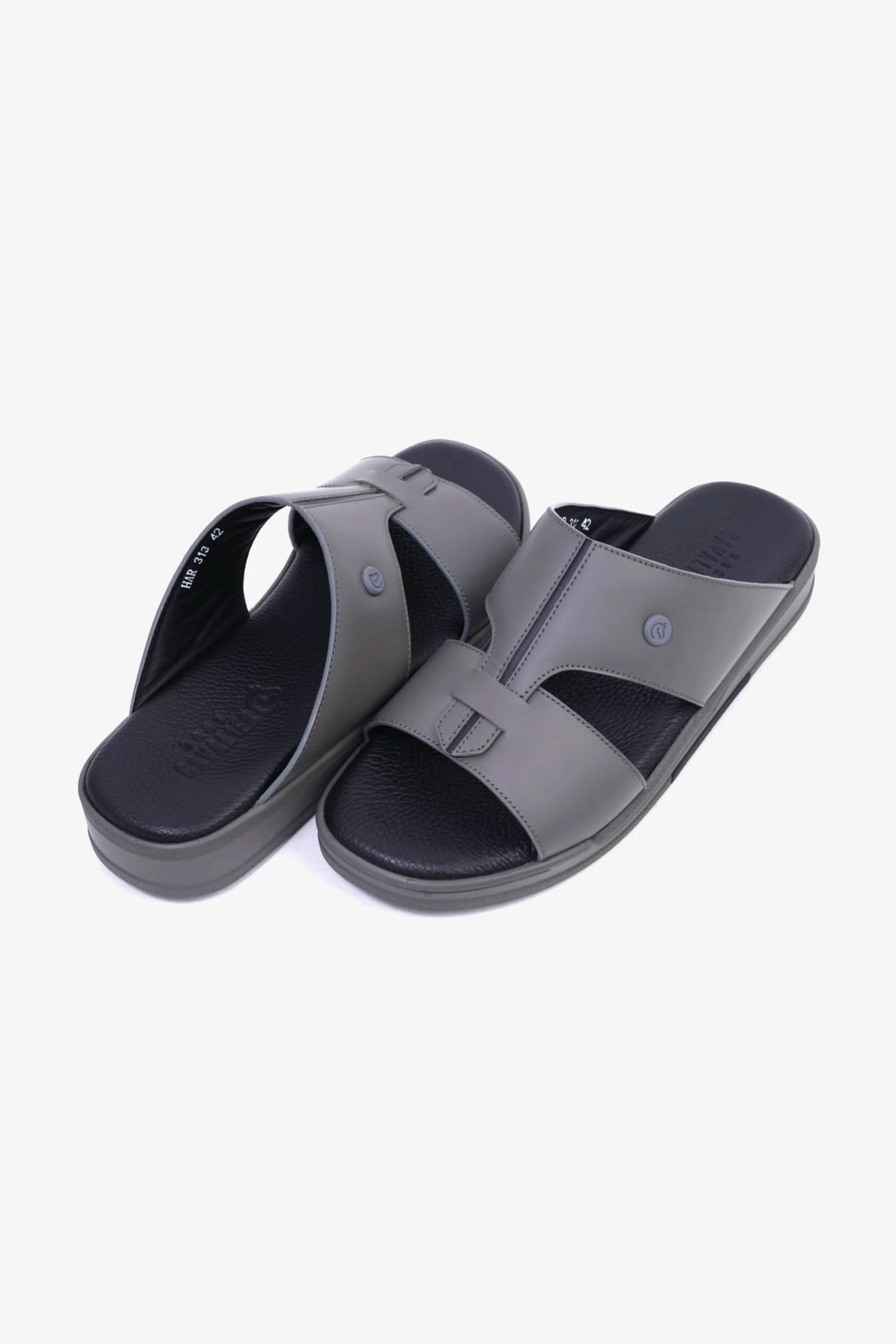 UOMO CAVALIER Men's Leather Sandals with Cut-Out Detail Grey - Seventy7