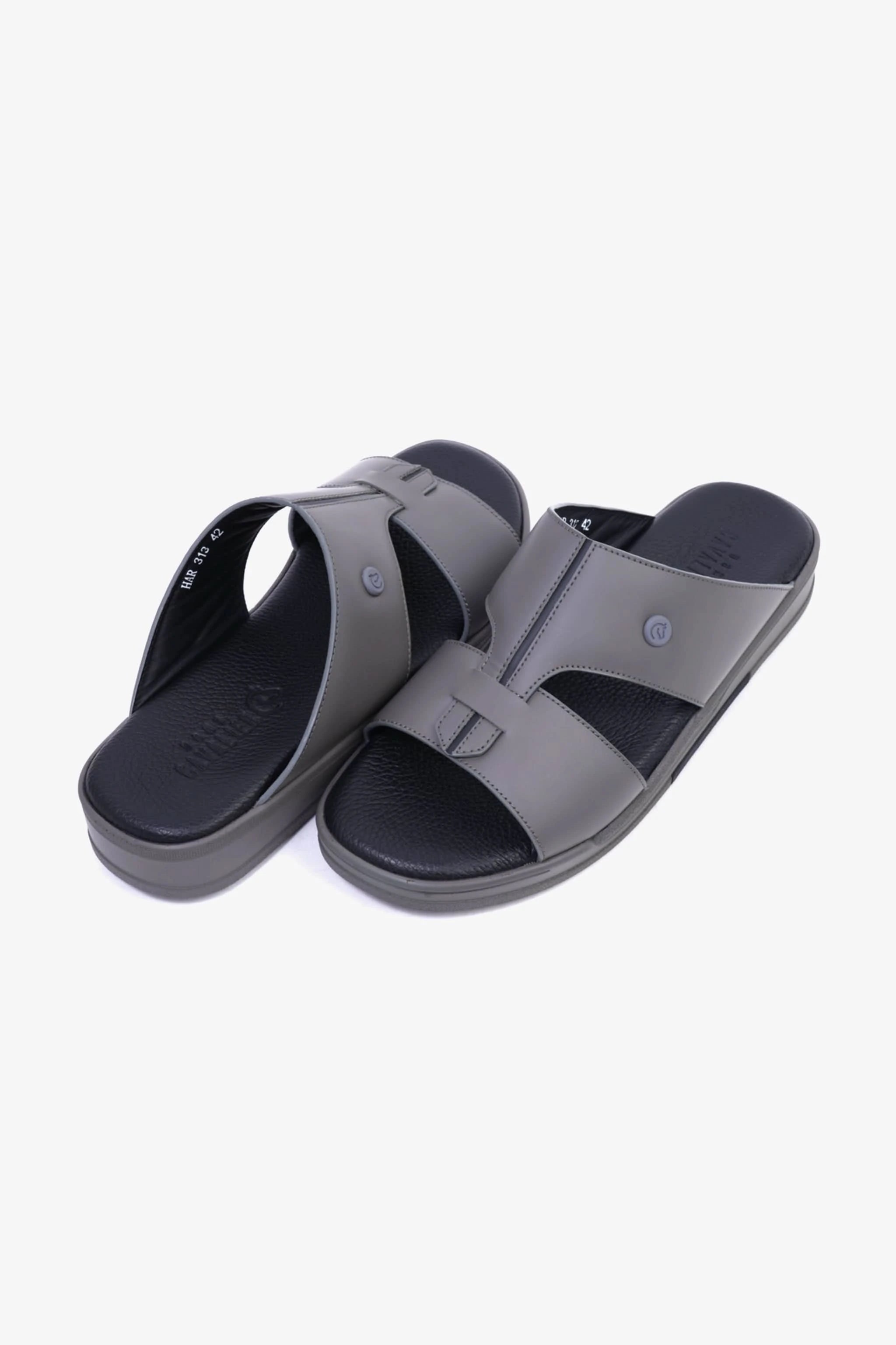 UOMO CAVALIER Men's Leather Sandals with Cut-Out Detail Grey - Seventy7