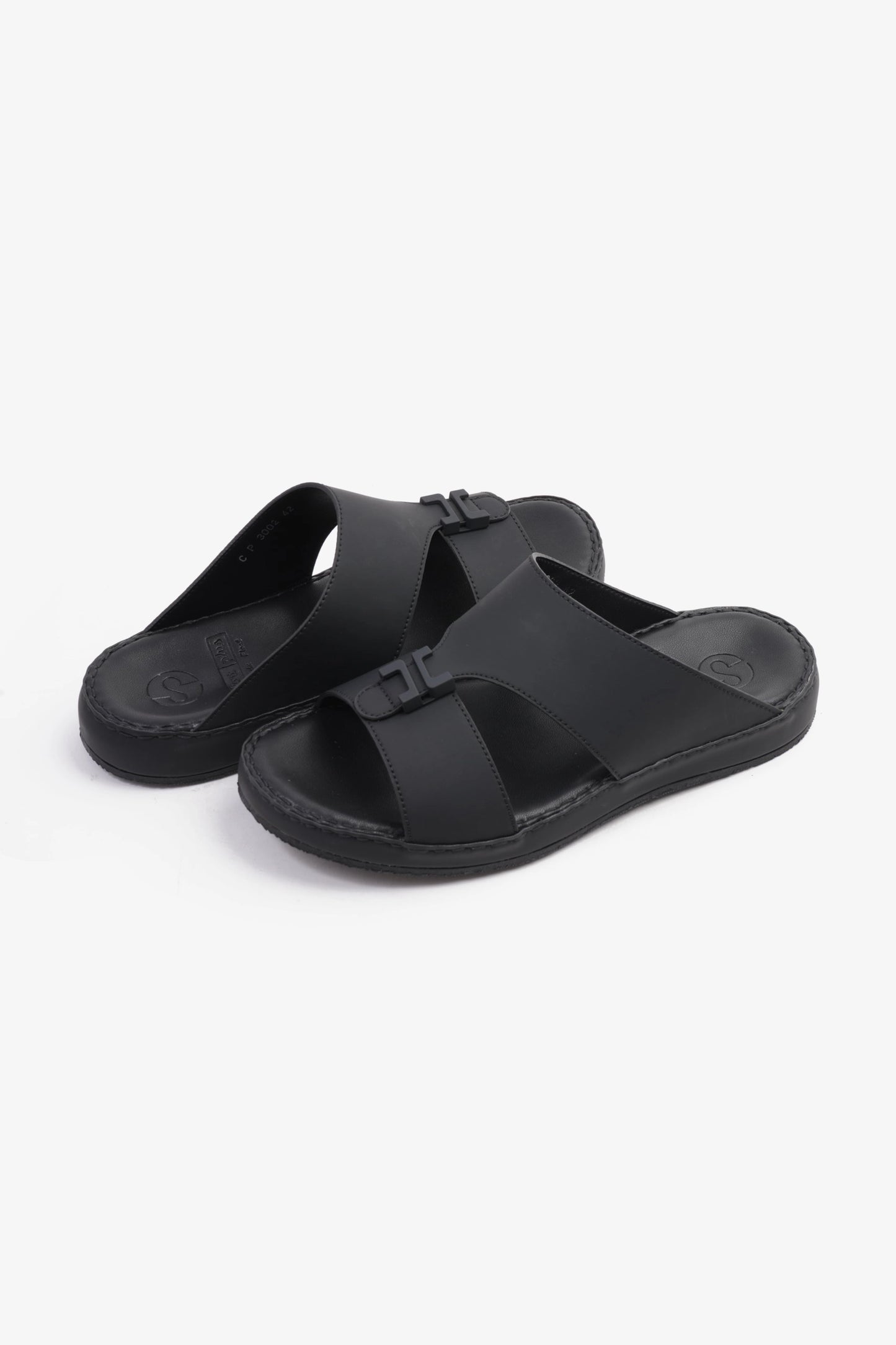 COMFORT PLUS MATTE LEATHER STYLISH TRIM MENS SANDALS BLACK - Seventy7