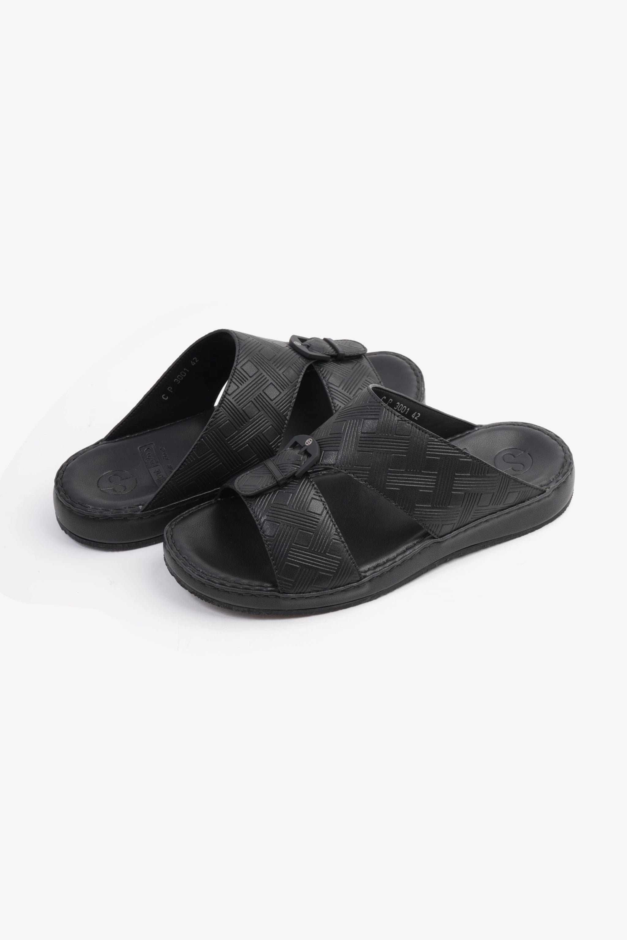 COMFORT PLUS EMBOSSED LEATHER HANDSTITCHED ARABIC SANDALS BLACK - Seventy7