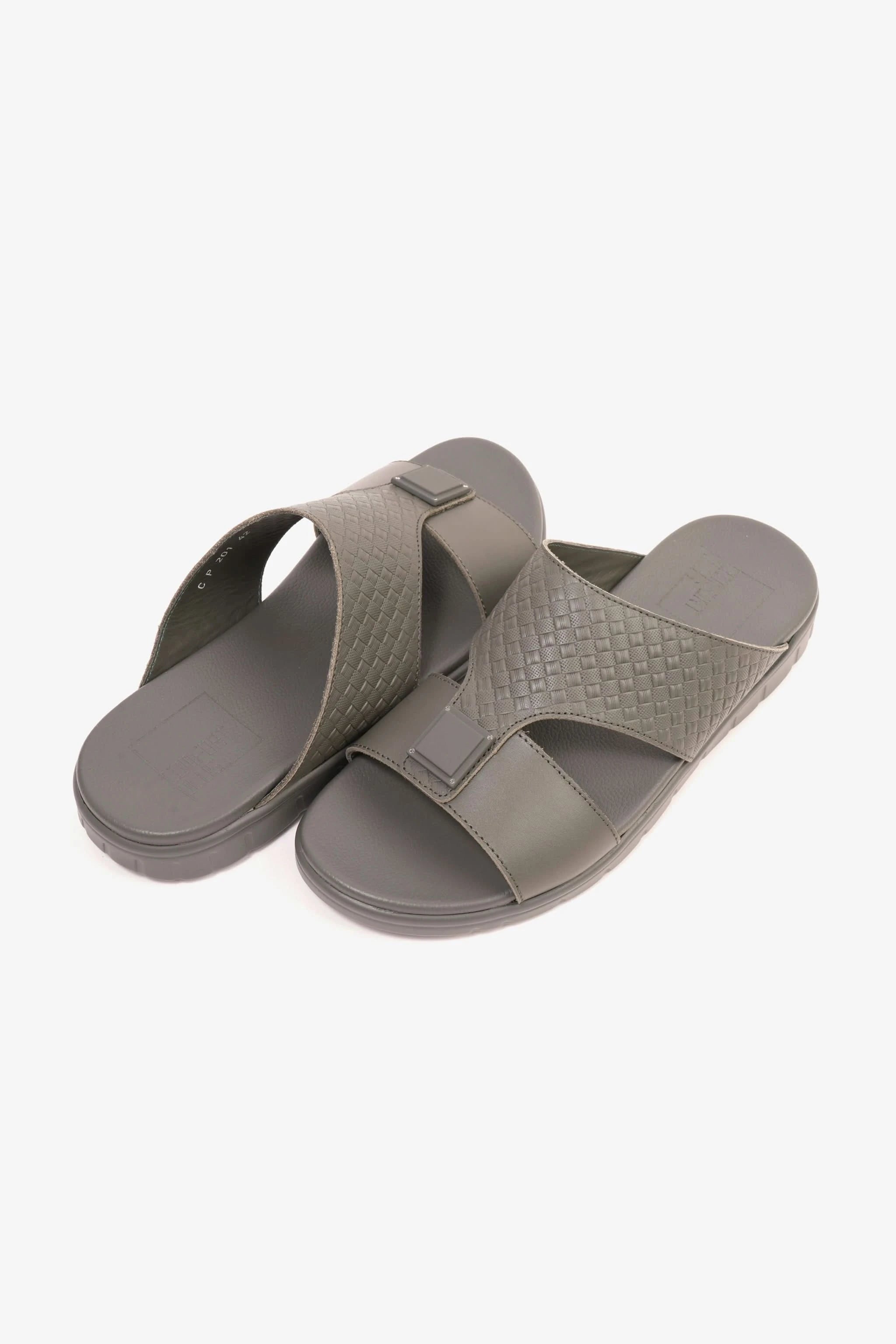Comfort Plus Men's Embossed Leather Sandals with Antiskid Grip Grey - Seventy7