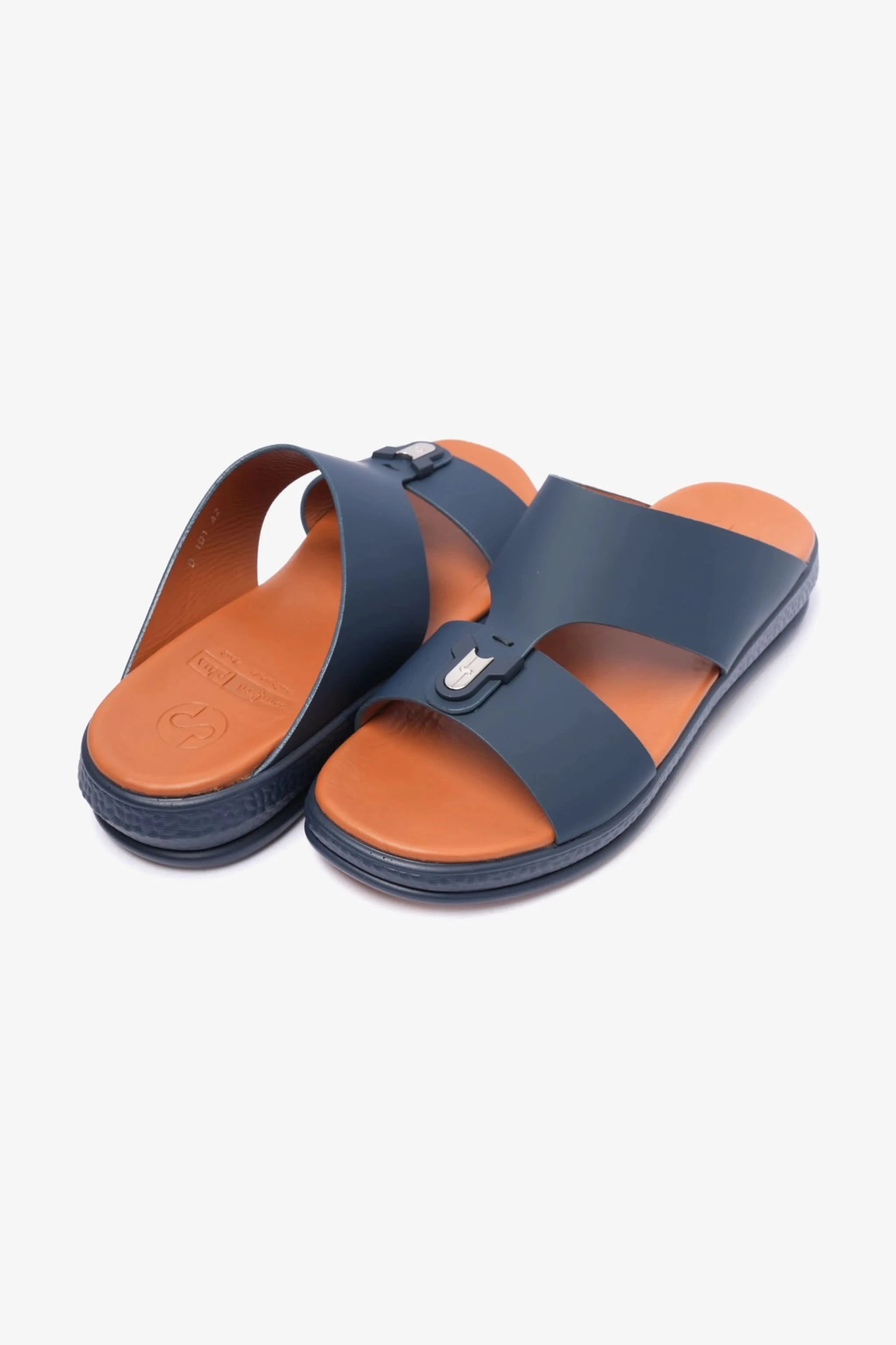 COMFORT PLUS MENS LEATHER SANDALS NAVY - Seventy7
