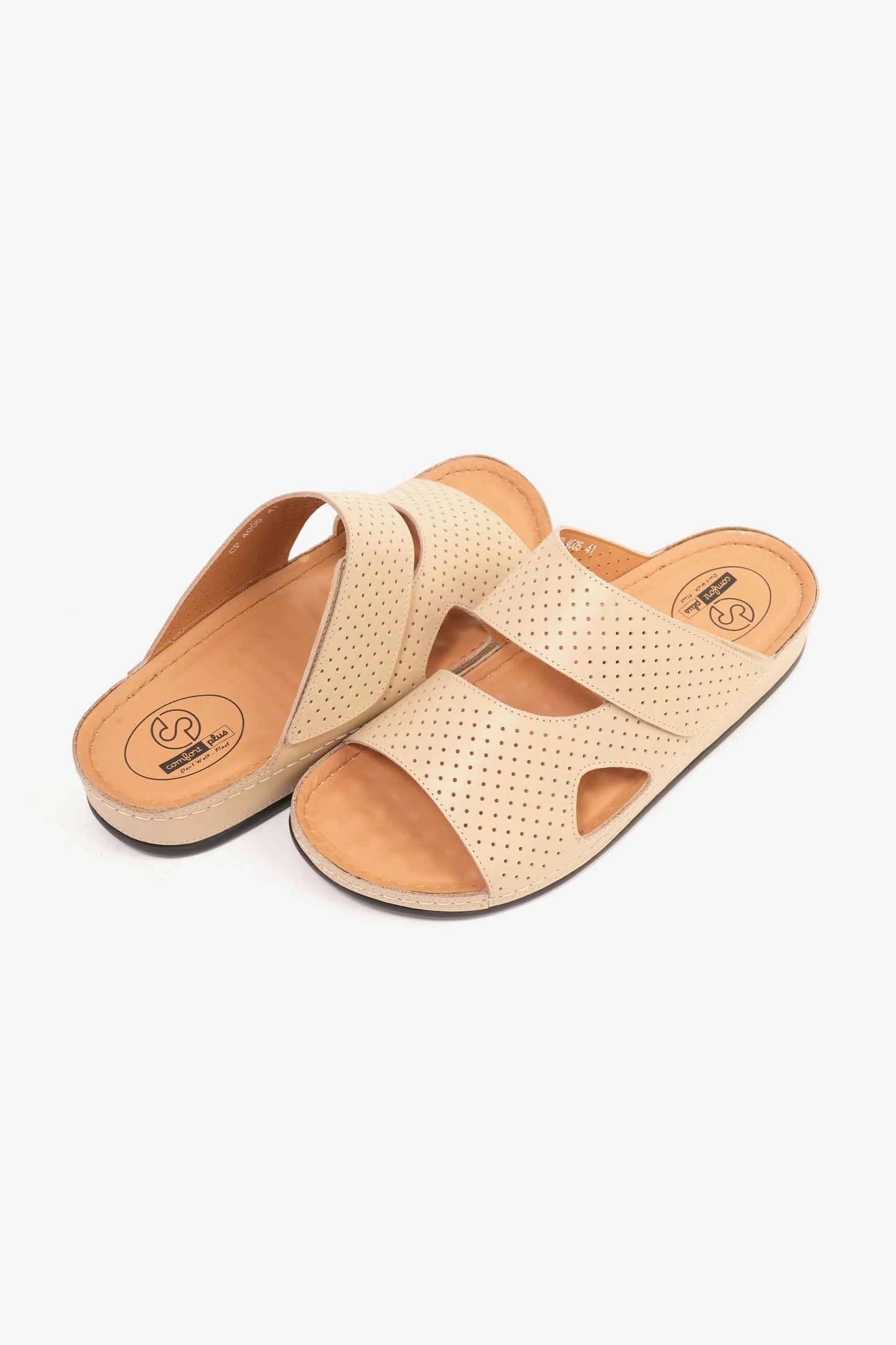 Comfort Plus Men's Al Waha Textured Slip-On Arabic Sandals Beige - Seventy7