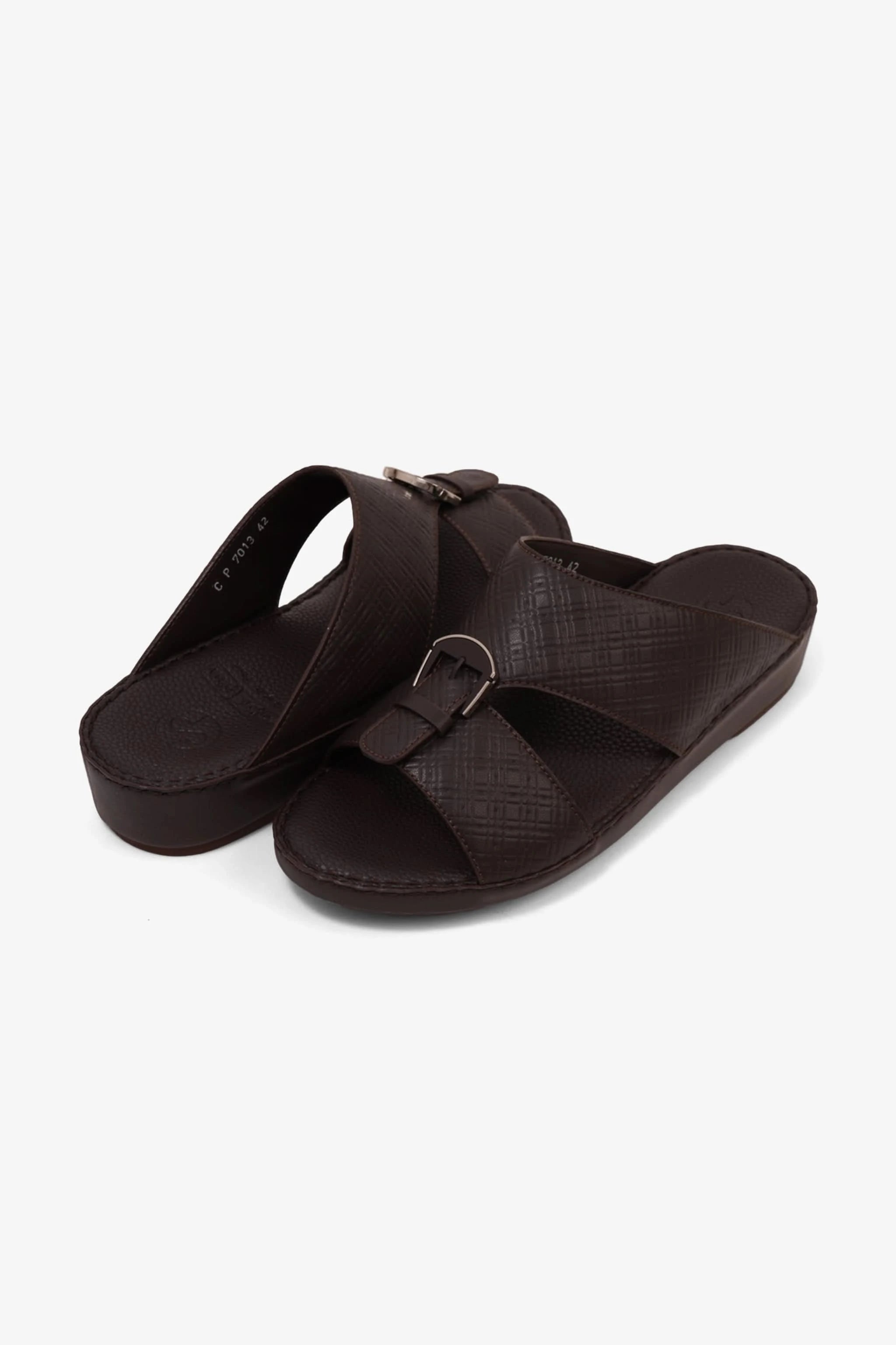 COMFORT PLUS MEN'S CUSHIONED LEATHER SLIP-ON SANDALS BROWN - Seventy7