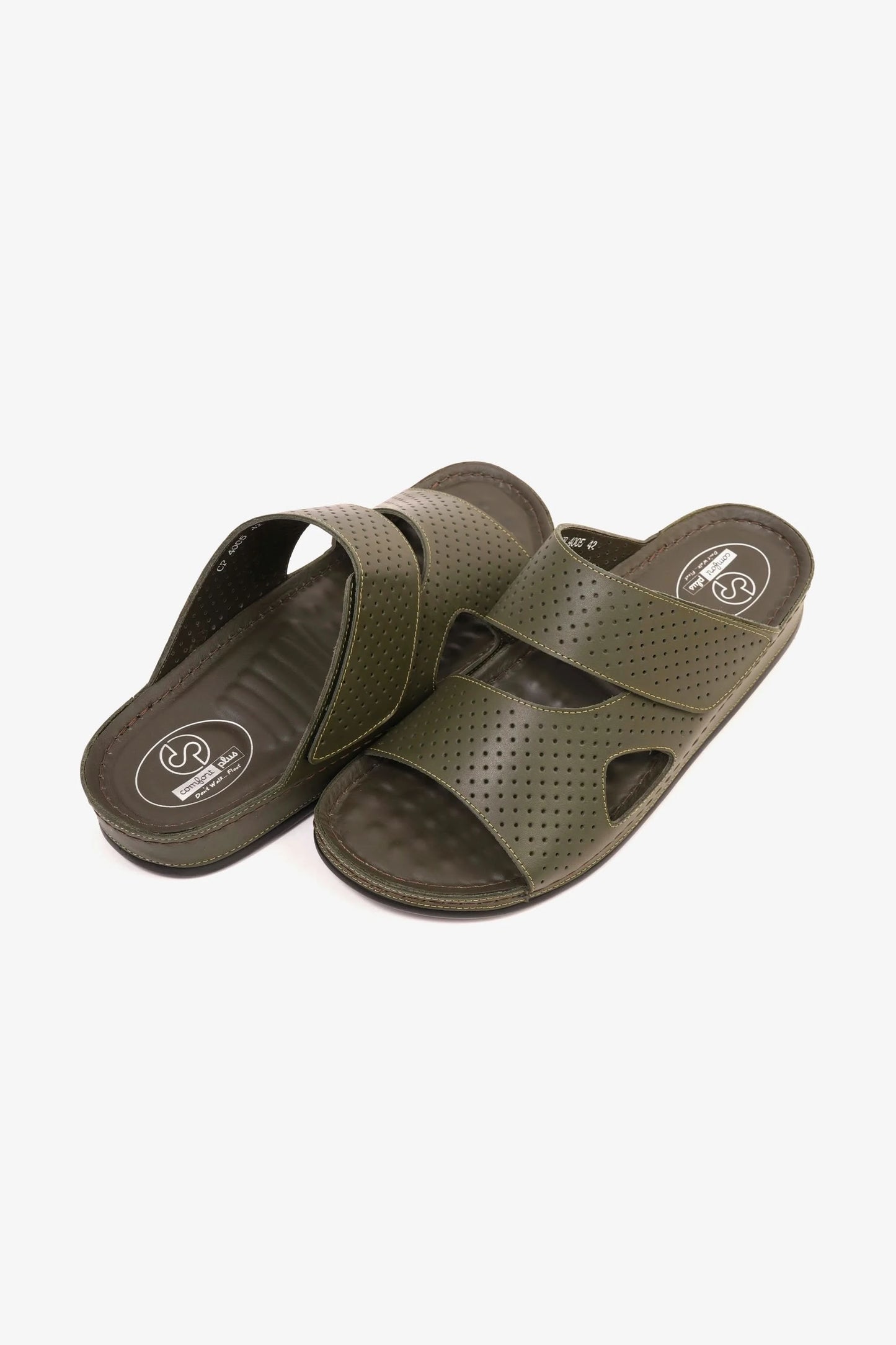 Comfort Plus Men's Al Waha Textured Slip-On Arabic Sandals Olive - Seventy7