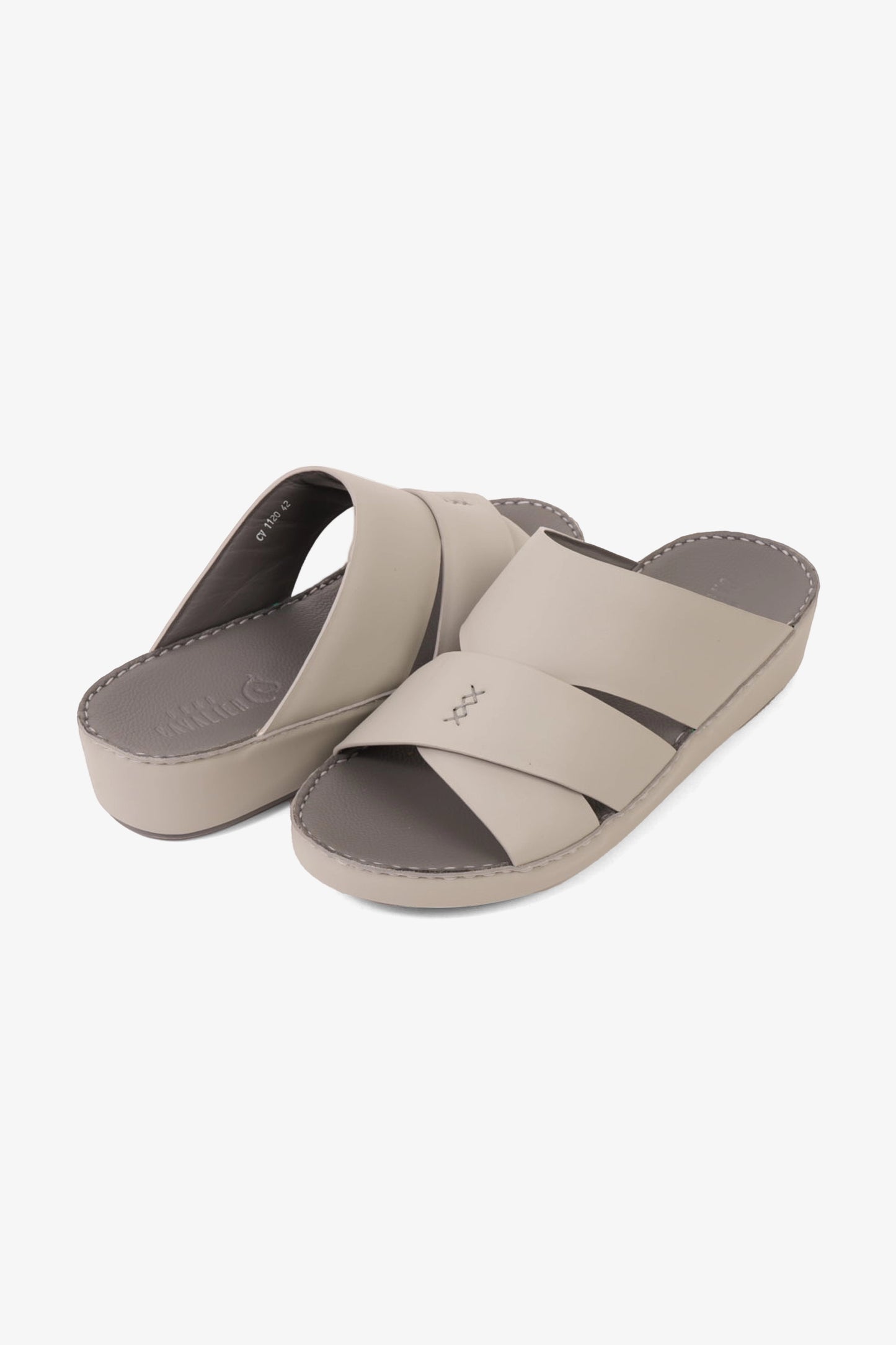 UOMO CAVALIER MEN'S ELITE LEATHER ARABIC SANDALS LIGHT GREY - Seventy7